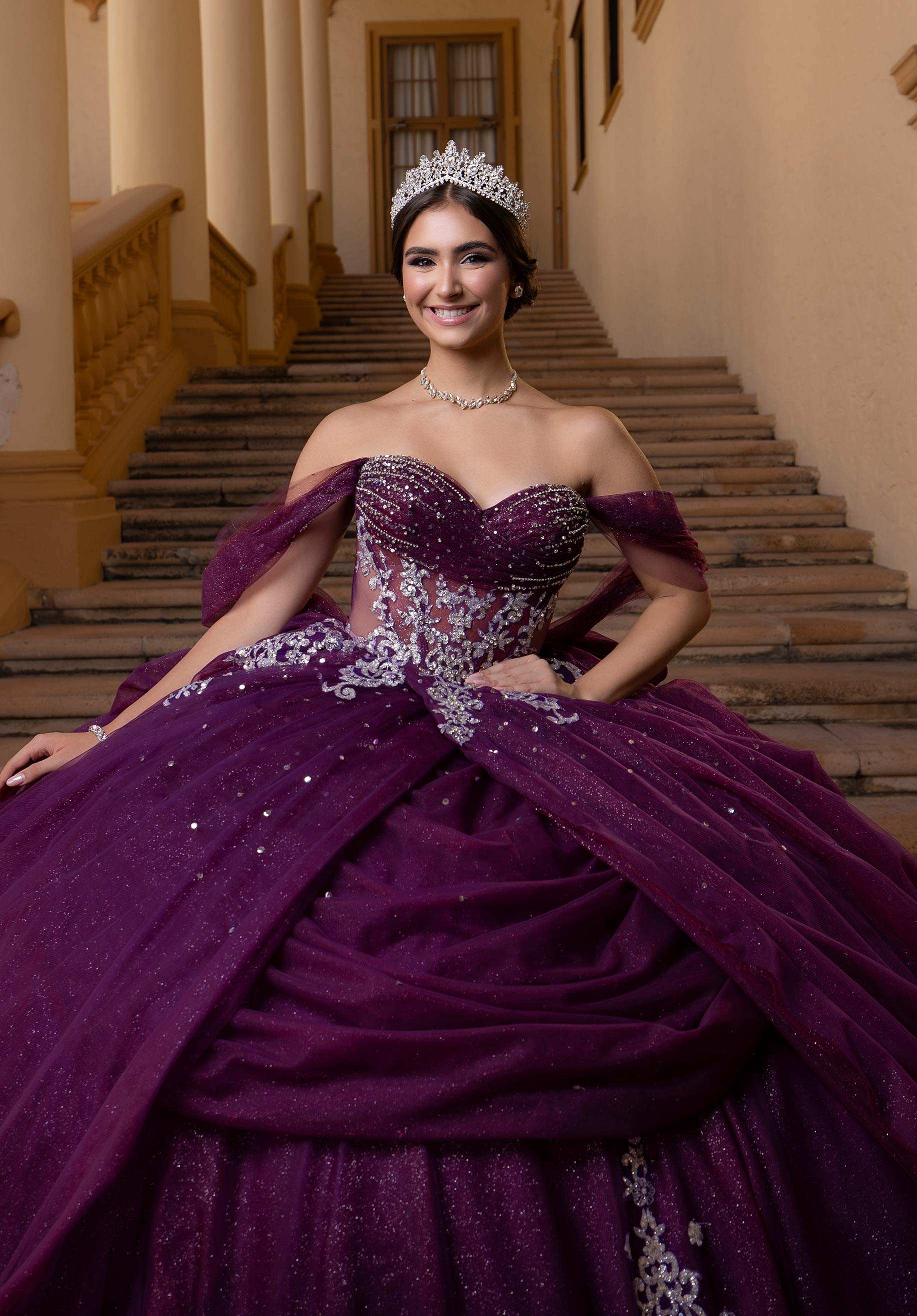 Off-the-Shoulder Floor-Length Tulle Quinceañera Ball Gown MGNY Madeline Gardner New York 4080019