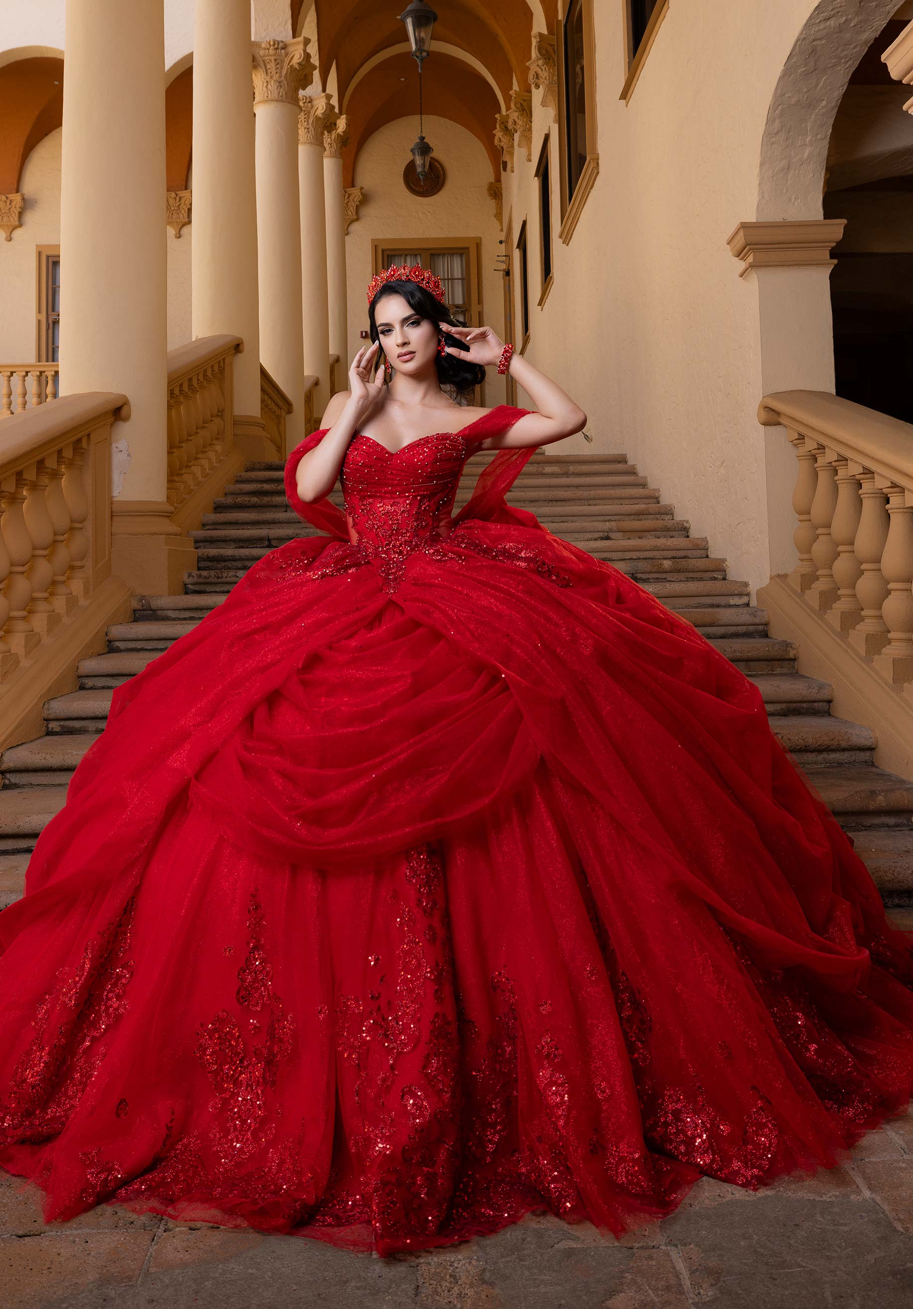 Off-the-Shoulder Floor-Length Tulle Quinceañera Ball Gown MGNY Madeline Gardner New York 4080019