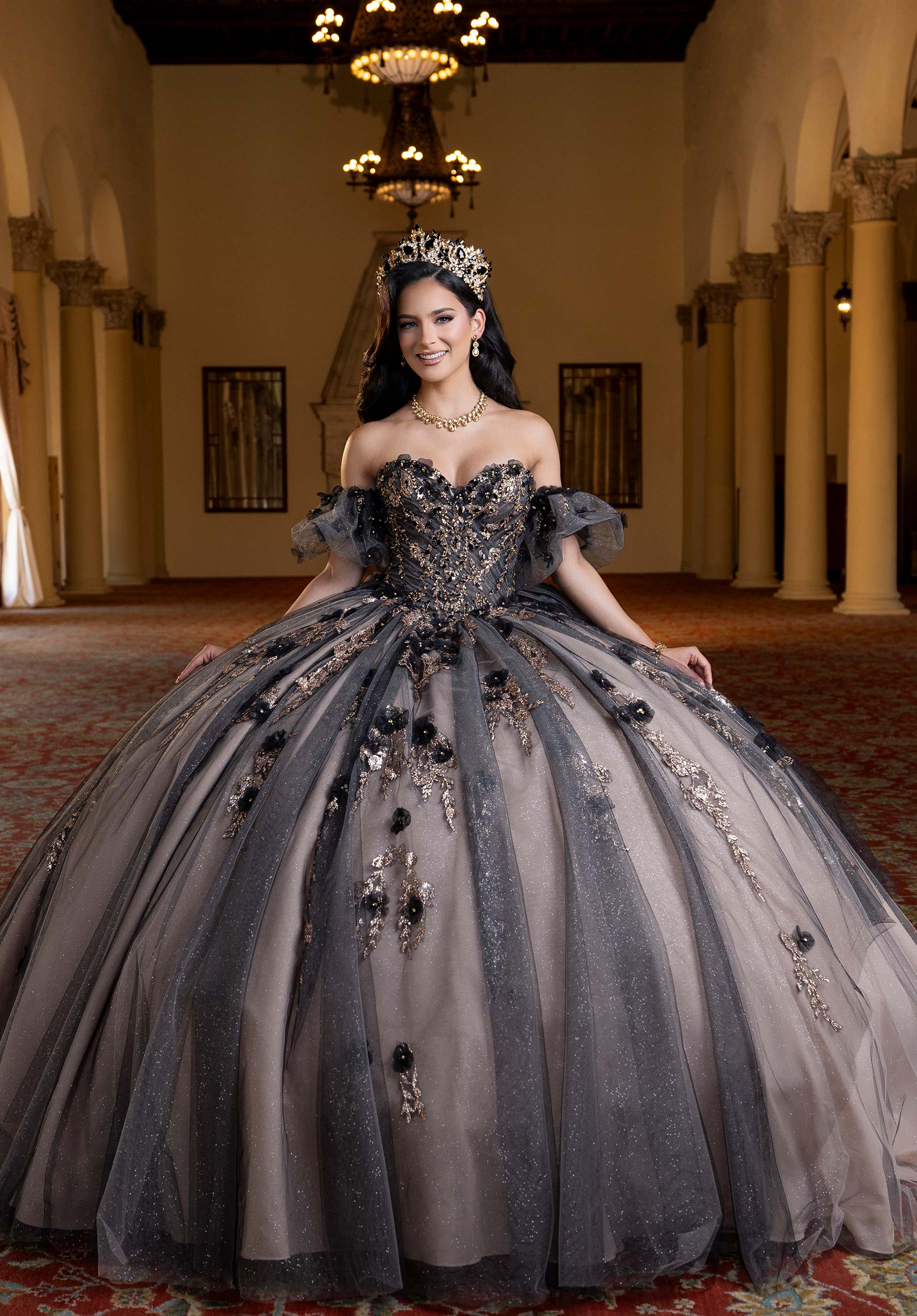 Off-the-Shoulder Floor-Length Tulle Quinceañera Ball Gown MGNY Madeline Gardner New York 4080022