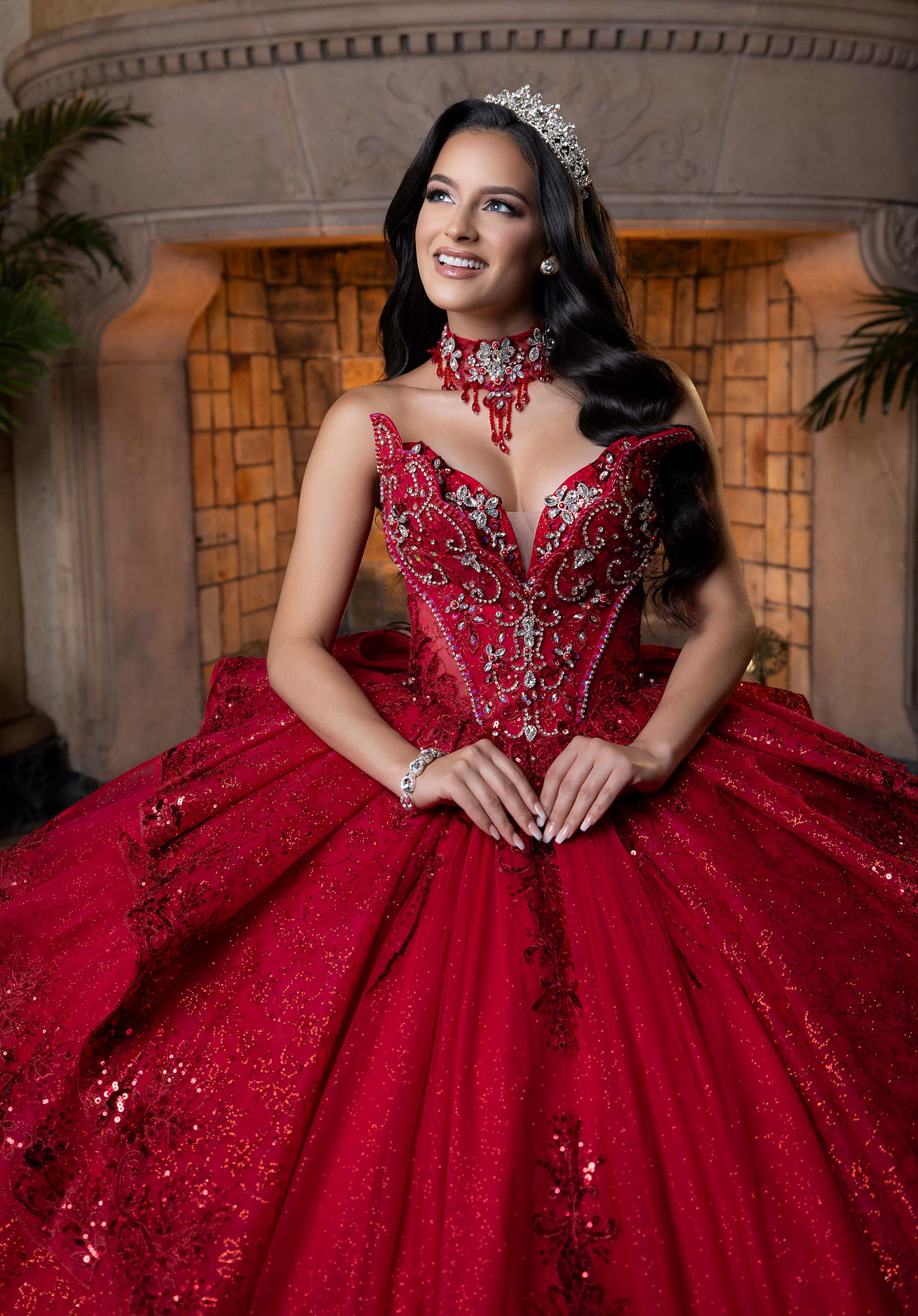 Strapless Curved Neck Floor-Length Tulle Quinceañera Ball Gown MGNY Madeline Gardner New York 4080025