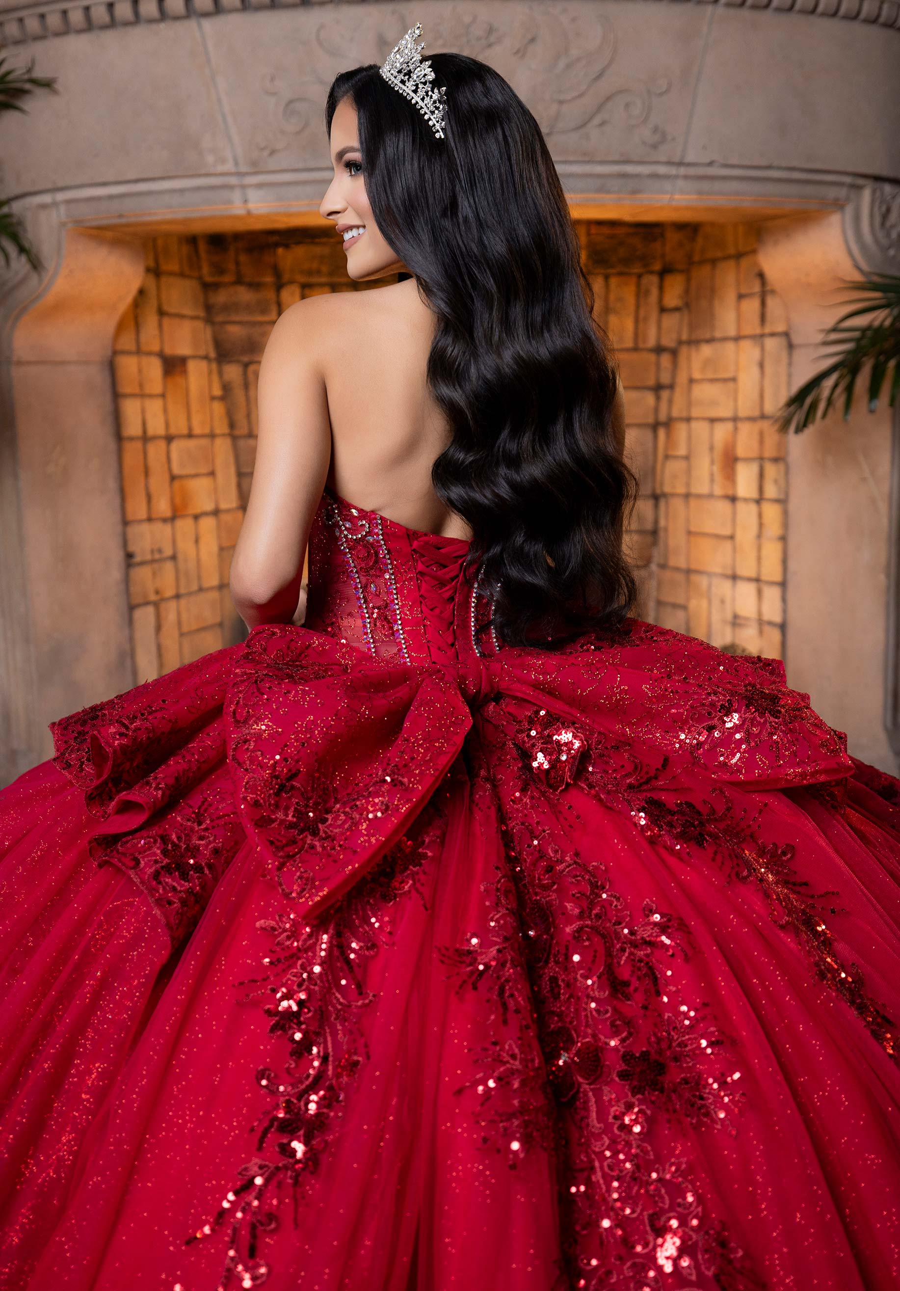 Strapless Curved Neck Floor-Length Tulle Quinceañera Ball Gown MGNY Madeline Gardner New York 4080025