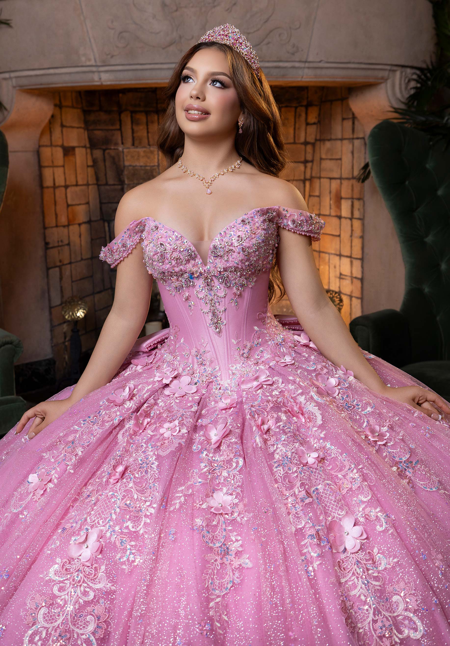 Strapless Curved Neck Floor-Length Tulle Quinceañera Ball Gown MGNY Madeline Gardner New York 4080029