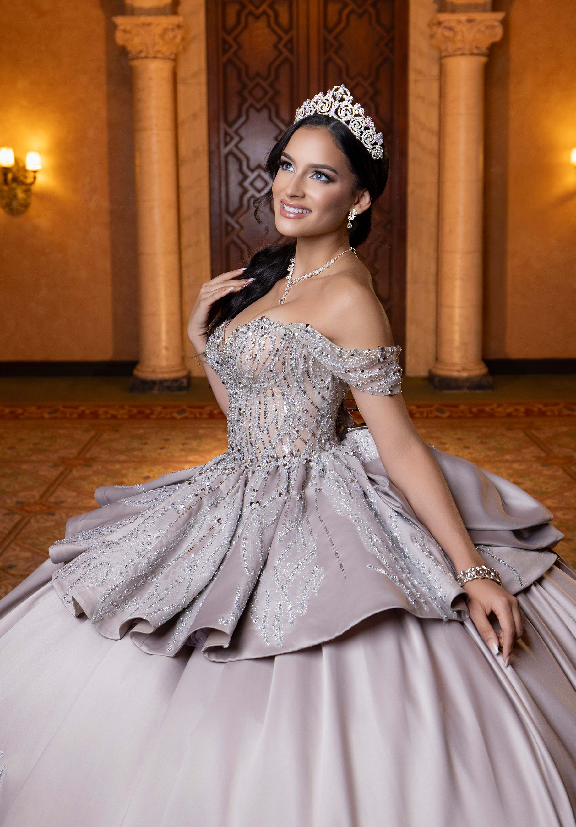 Off-the-Shoulder Floor-Length Tulle Quinceañera Ball Gown MGNY Madeline Gardner New York 4080030