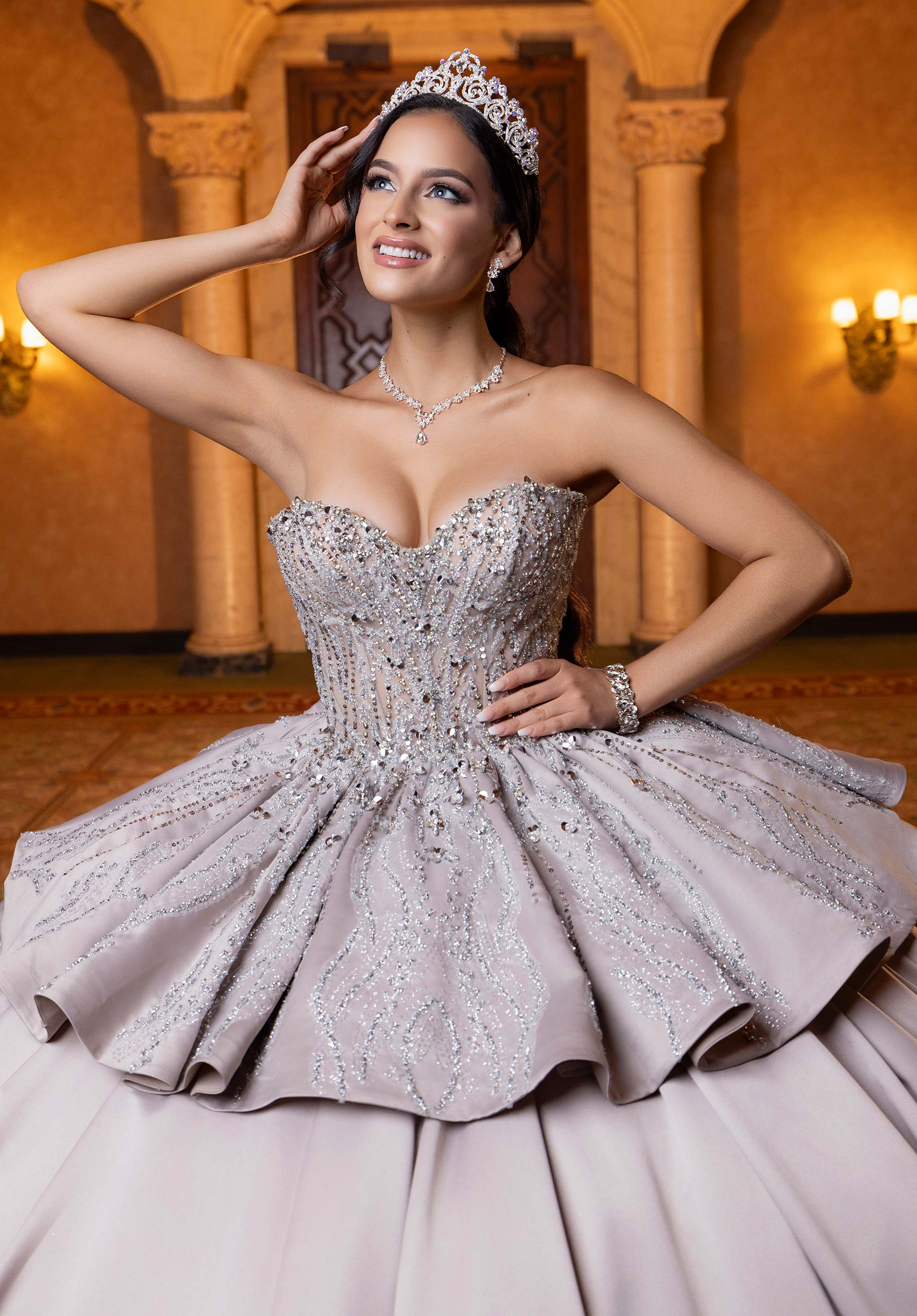 Off-the-Shoulder Floor-Length Tulle Quinceañera Ball Gown MGNY Madeline Gardner New York 4080030