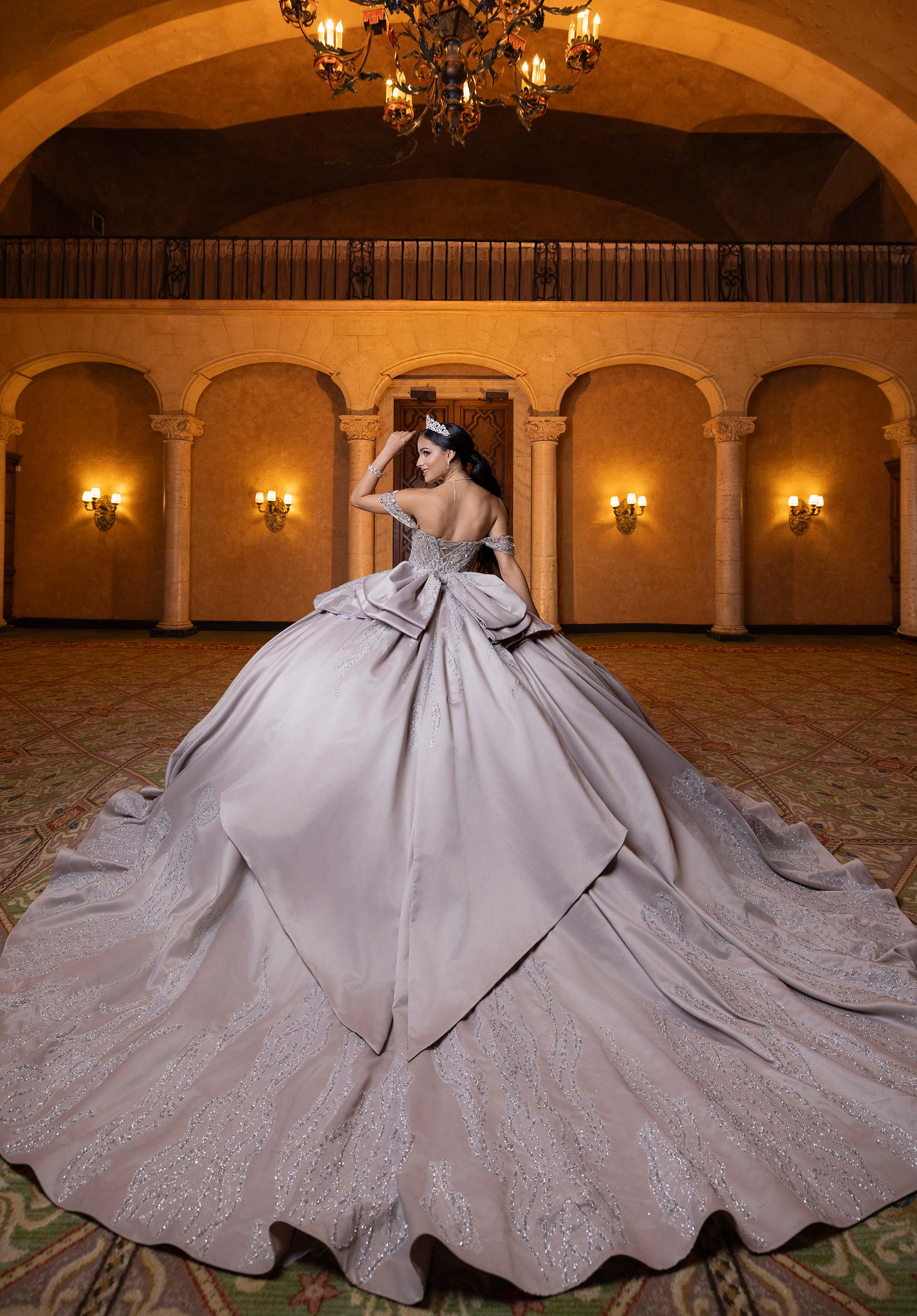 Off-the-Shoulder Floor-Length Tulle Quinceañera Ball Gown MGNY Madeline Gardner New York 4080030