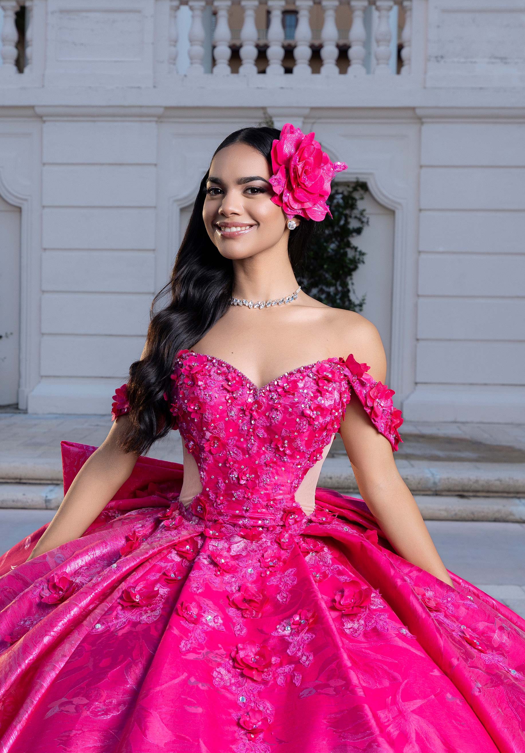Strapless Curved Neck Floor-Length Satin Quinceañera Ball Gown MGNY Madeline Gardner New York 4080031