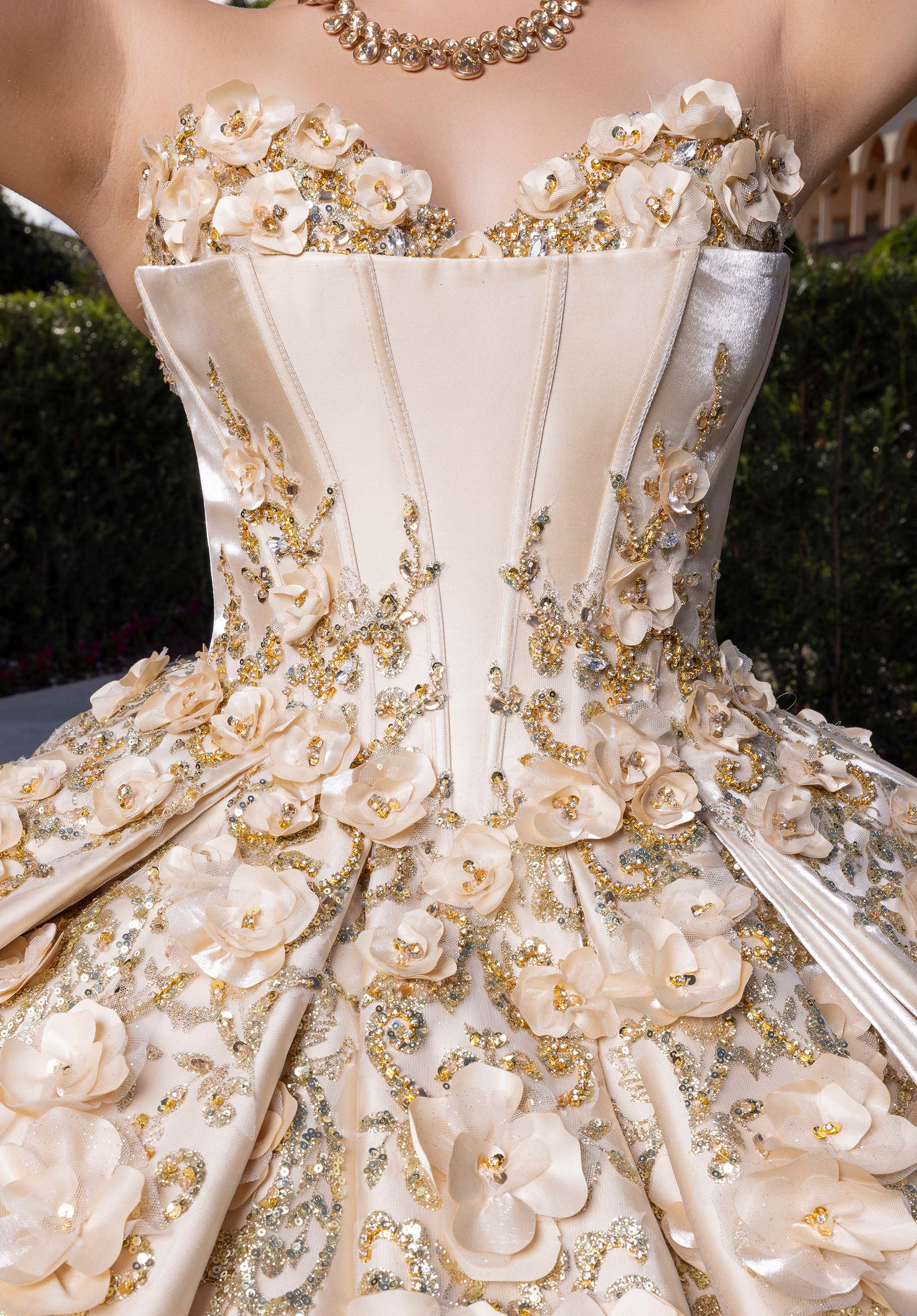 Off-the-Shoulder Floor-Length Satin Quinceañera Ball Gown MGNY Madeline Gardner New York 4080033