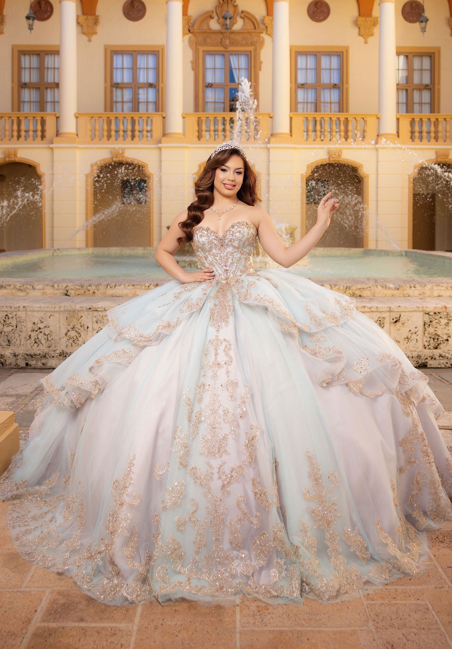 Strapless Curved Neck Floor-Length Tulle Quinceanera Ball Gown MGNY 4080041