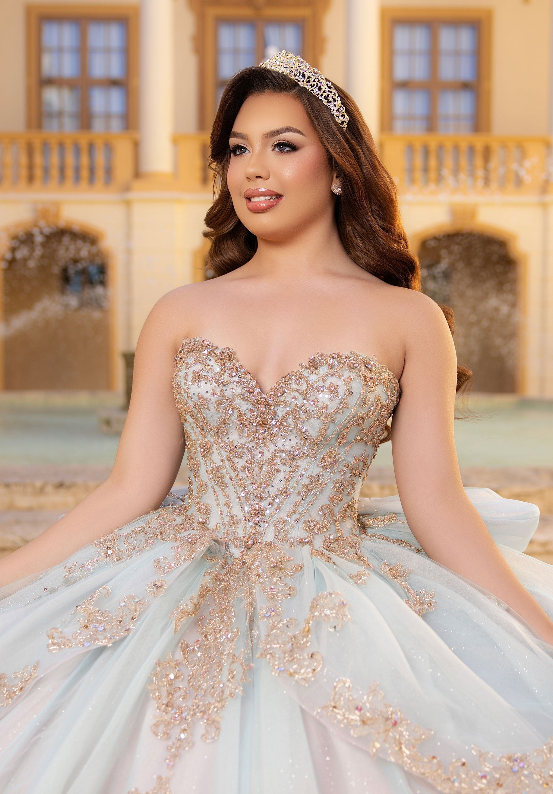 Strapless Curved Neck Floor-Length Tulle Quinceanera Ball Gown MGNY 4080041