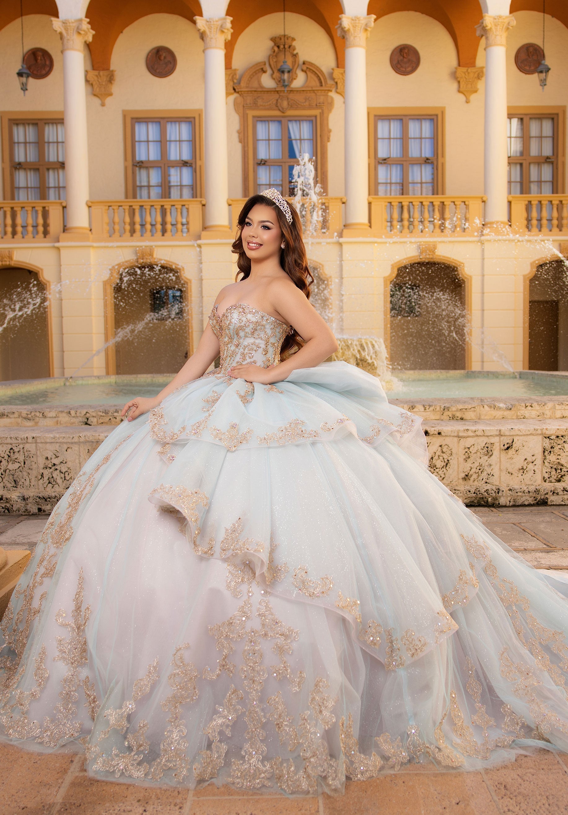 Strapless Curved Neck Floor-Length Tulle Quinceanera Ball Gown MGNY 4080041