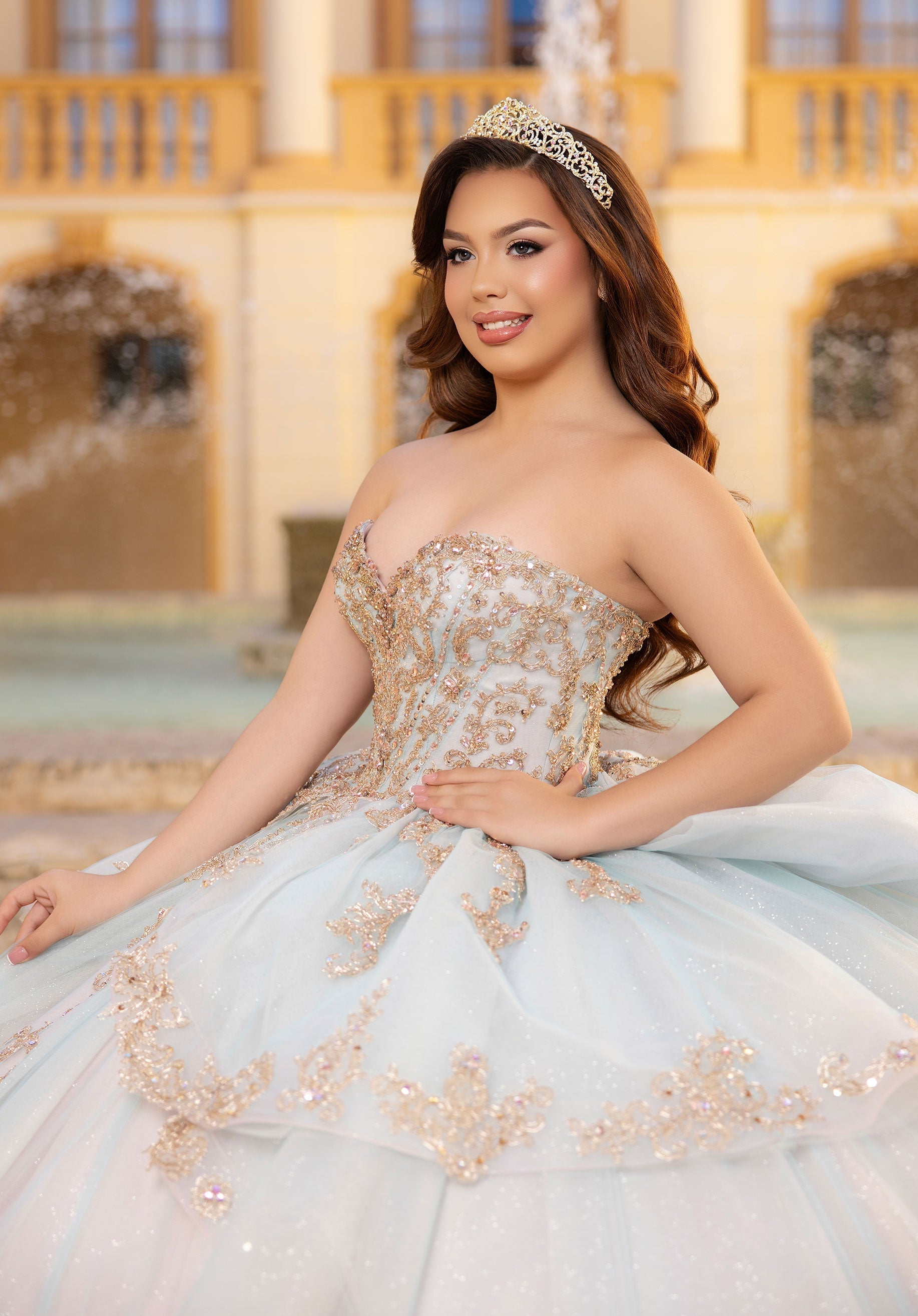 Strapless Curved Neck Floor-Length Tulle Quinceanera Ball Gown MGNY 4080041