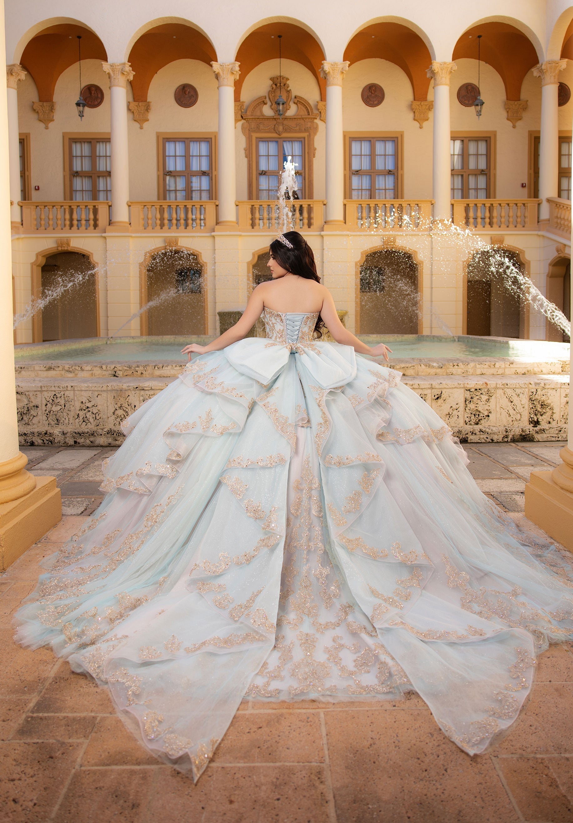 Strapless Curved Neck Floor-Length Tulle Quinceanera Ball Gown MGNY 4080041