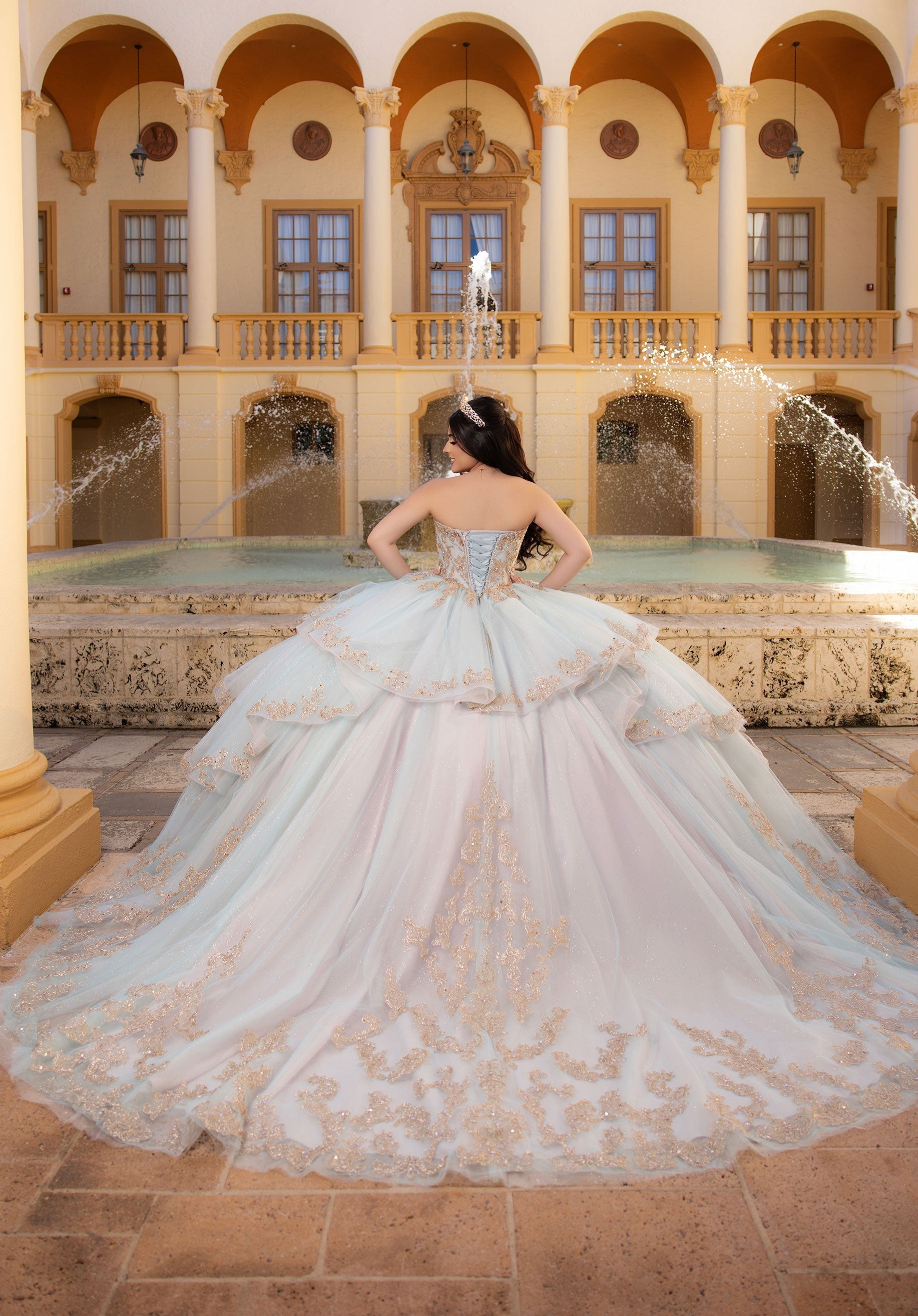 Strapless Curved Neck Floor-Length Tulle Quinceanera Ball Gown MGNY 4080041