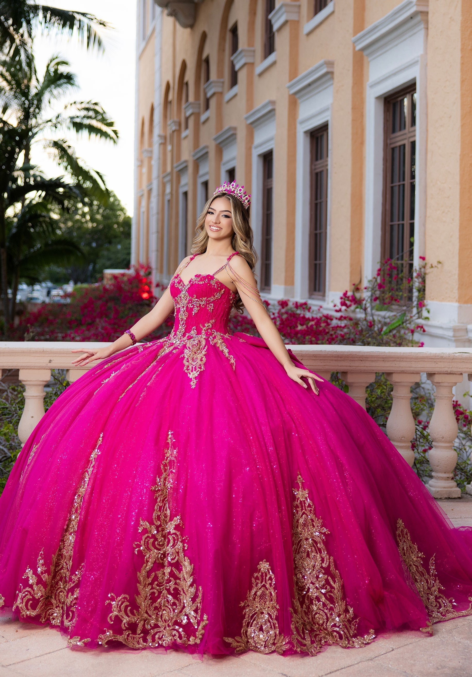 Strapless Curved Neck Floor-Length Tulle Quinceanera Ball Gown MGNY 4080044