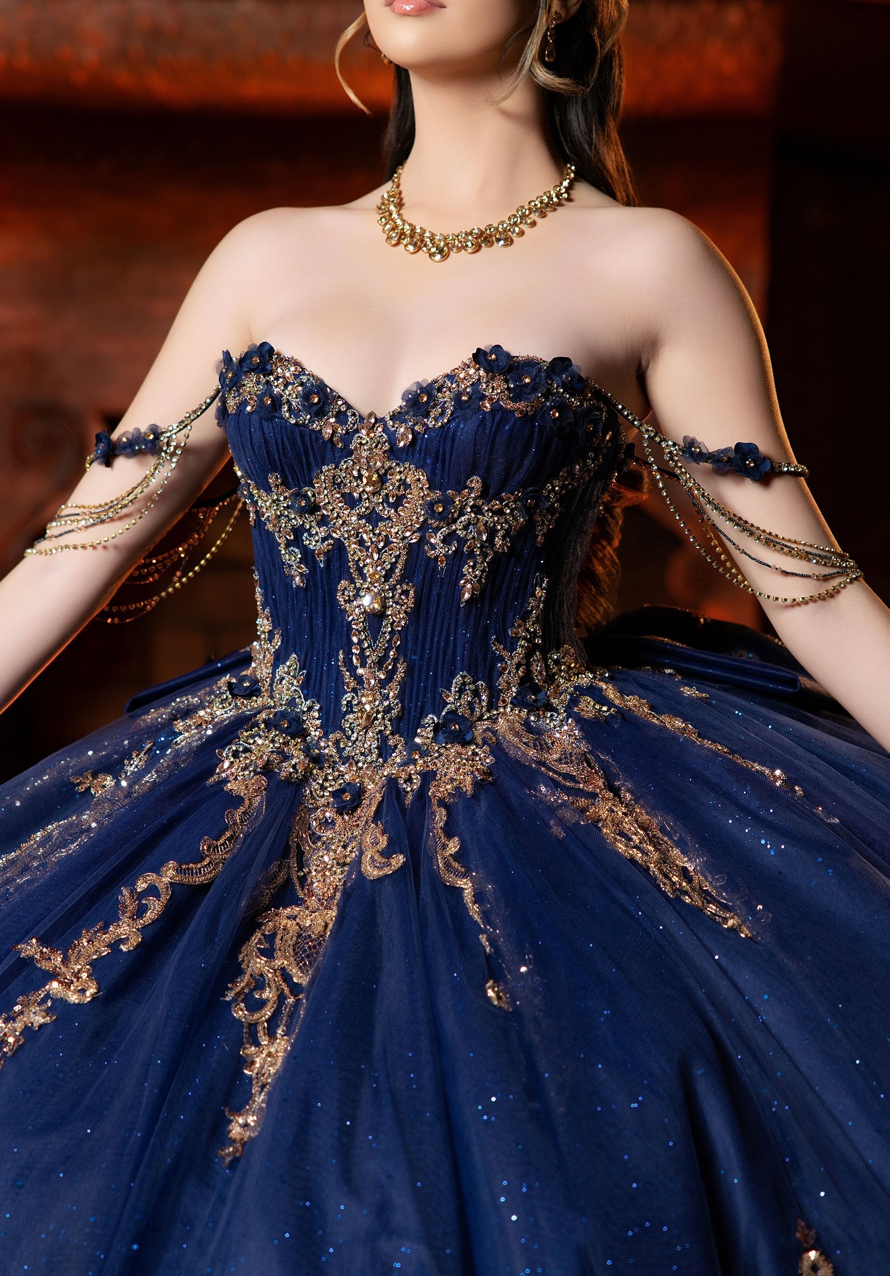 Strapless Curved Neck Floor-Length Tulle Quinceanera Ball Gown MGNY 4080044