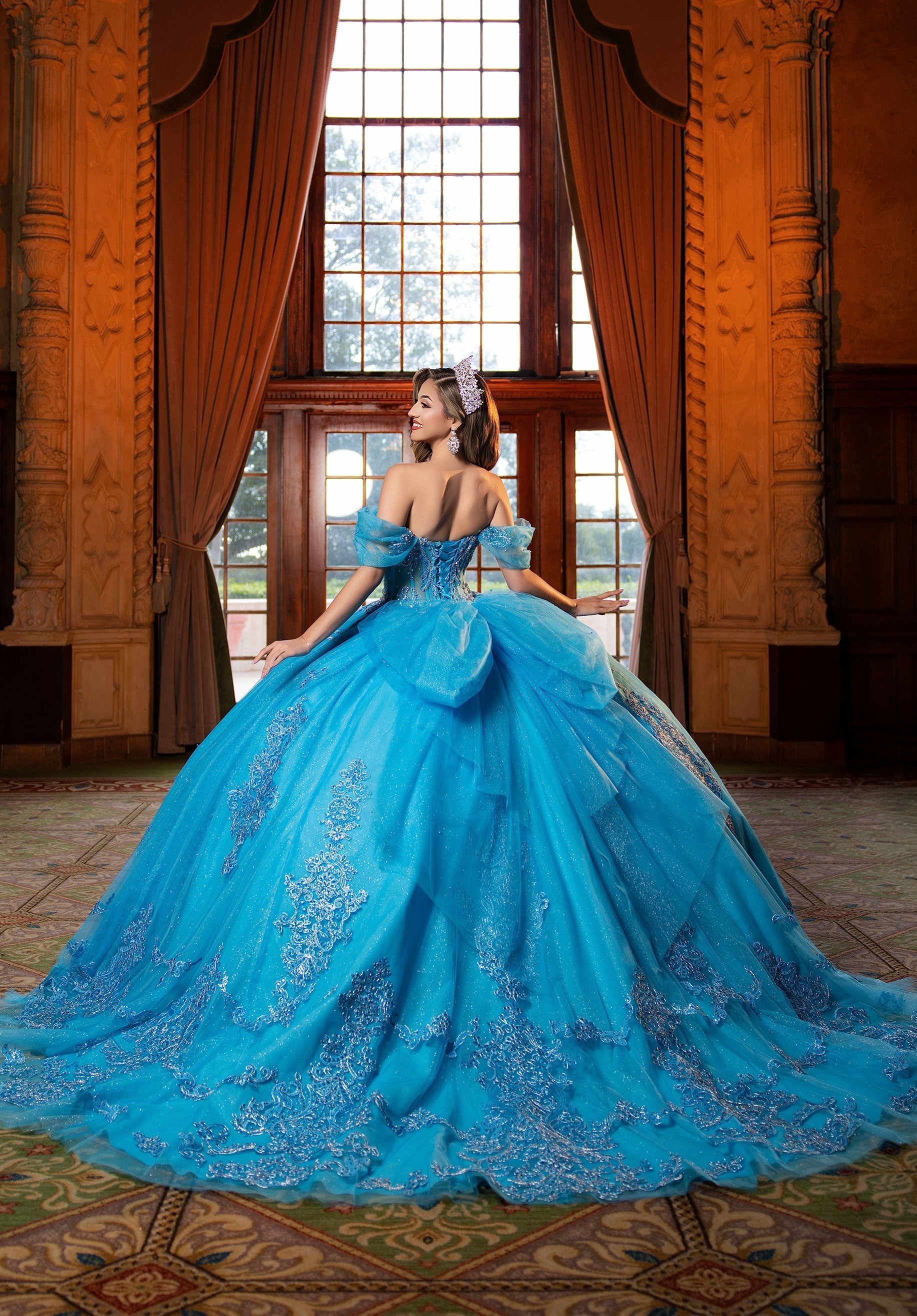 Off-the-Shoulder Floor-Length Tulle Quinceanera Ball Gown MGNY 4080045