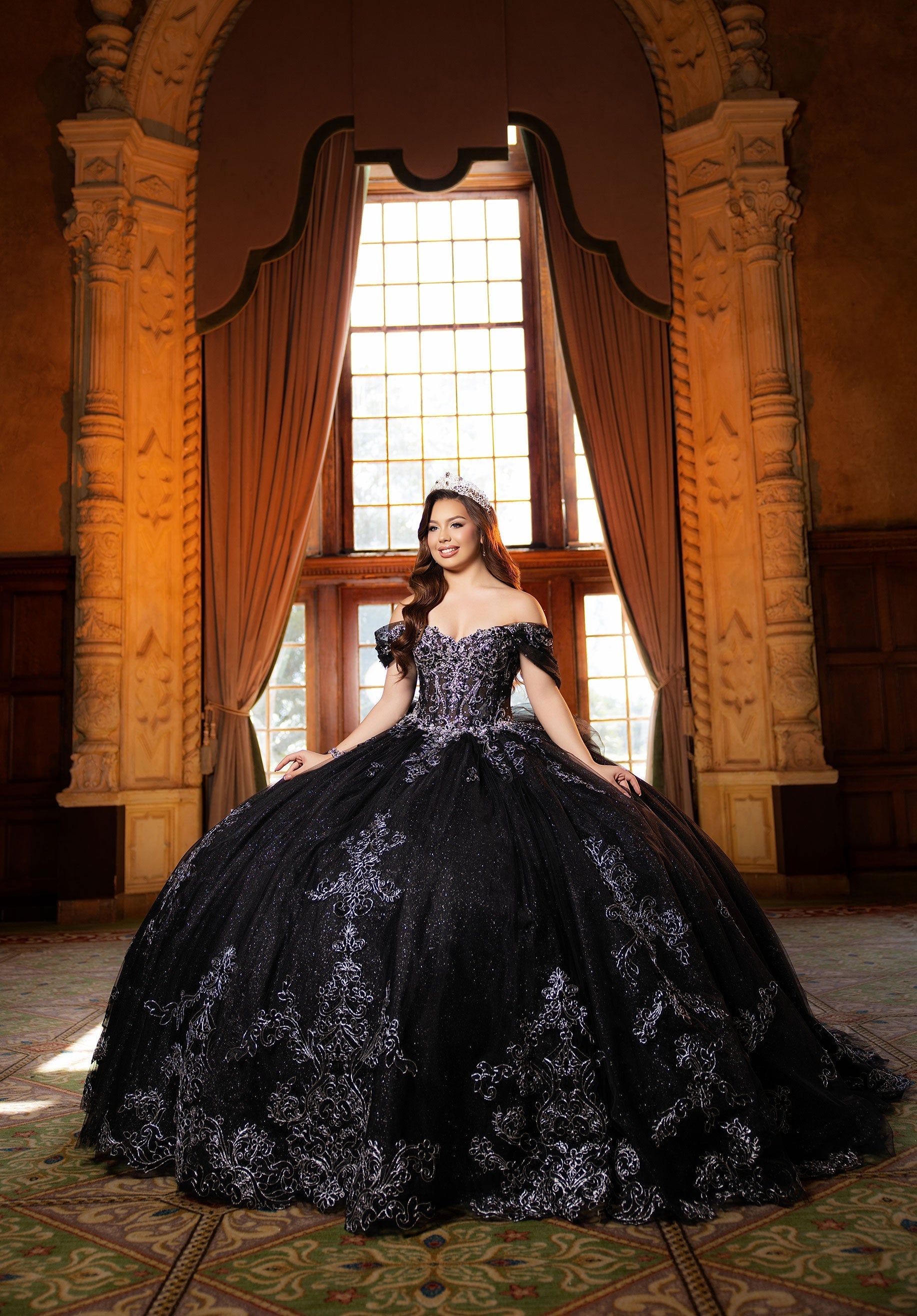 Off-the-Shoulder Floor-Length Tulle Quinceanera Ball Gown MGNY 4080045