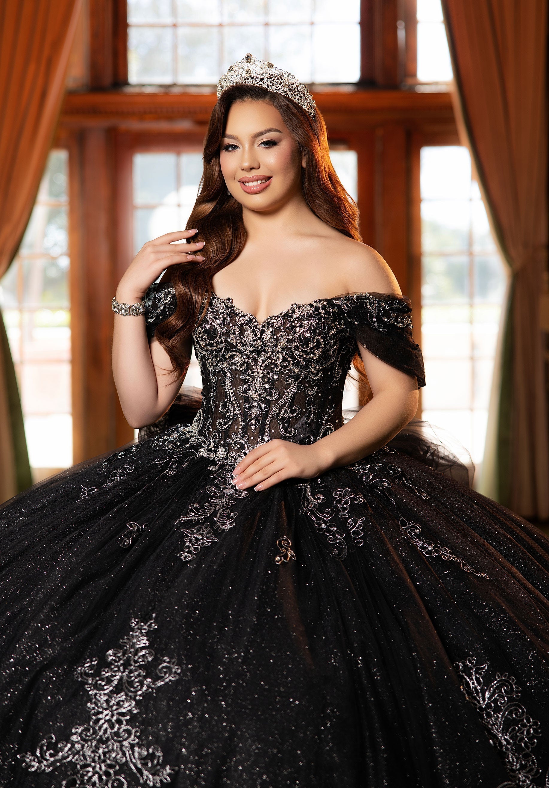 Off-the-Shoulder Floor-Length Tulle Quinceanera Ball Gown MGNY 4080045