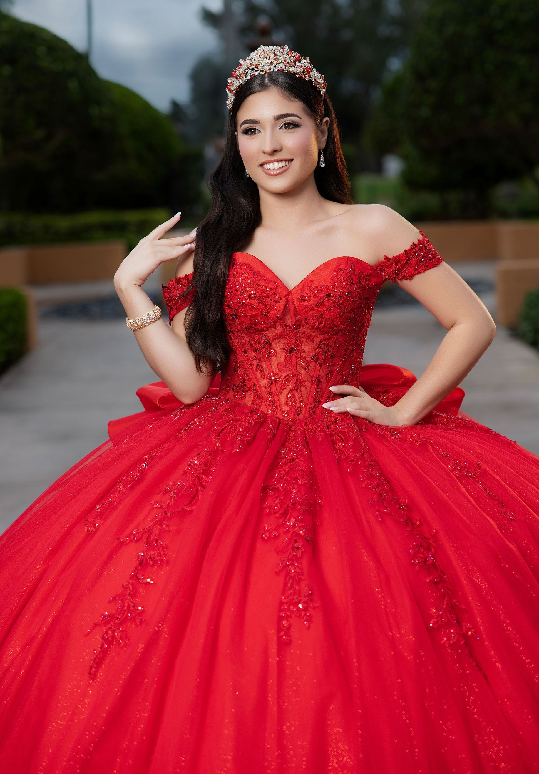 Off-the-Shoulder Floor-Length Tulle Quinceanera Ball Gown MGNY 4080046
