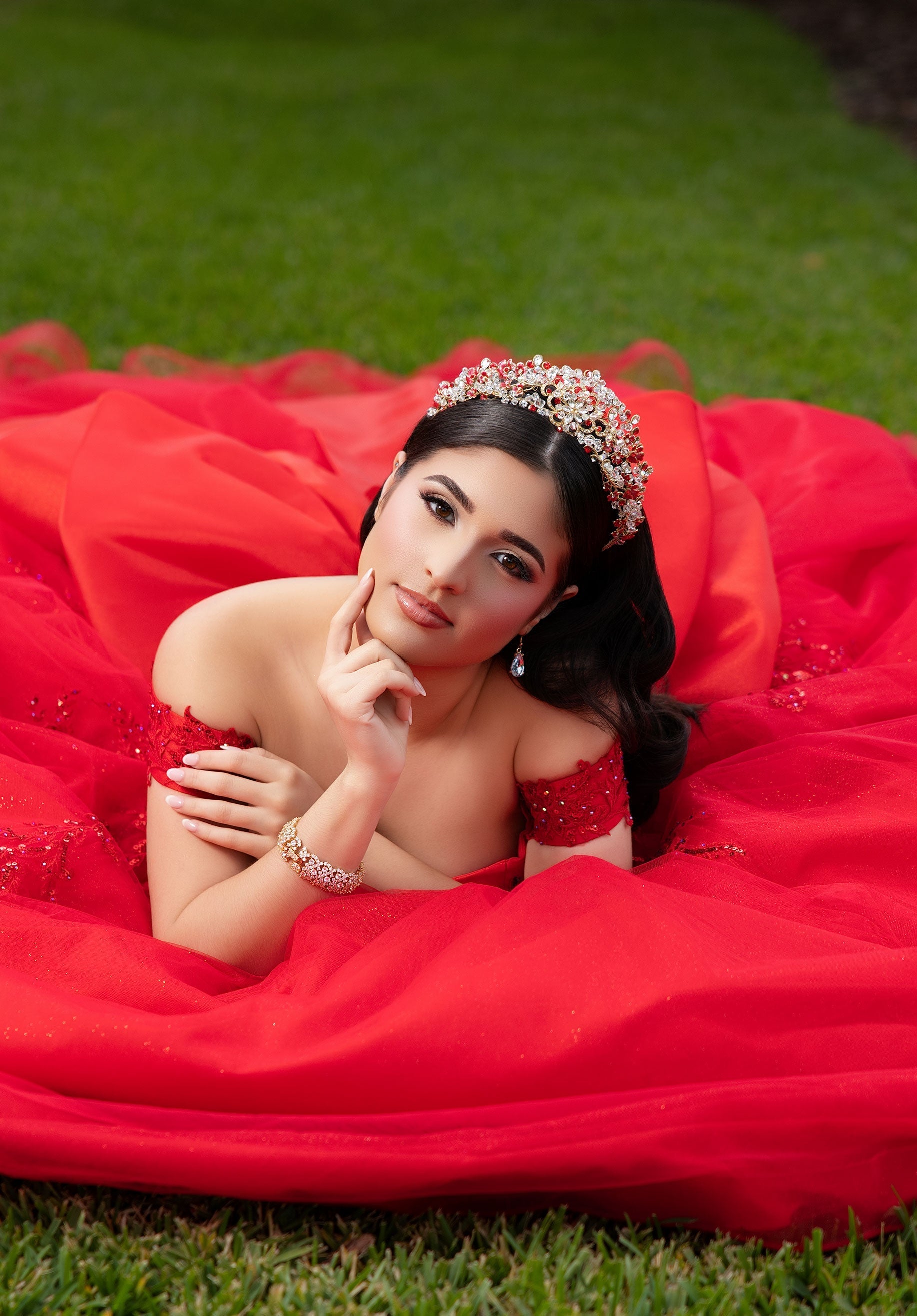 Off-the-Shoulder Floor-Length Tulle Quinceanera Ball Gown MGNY 4080046