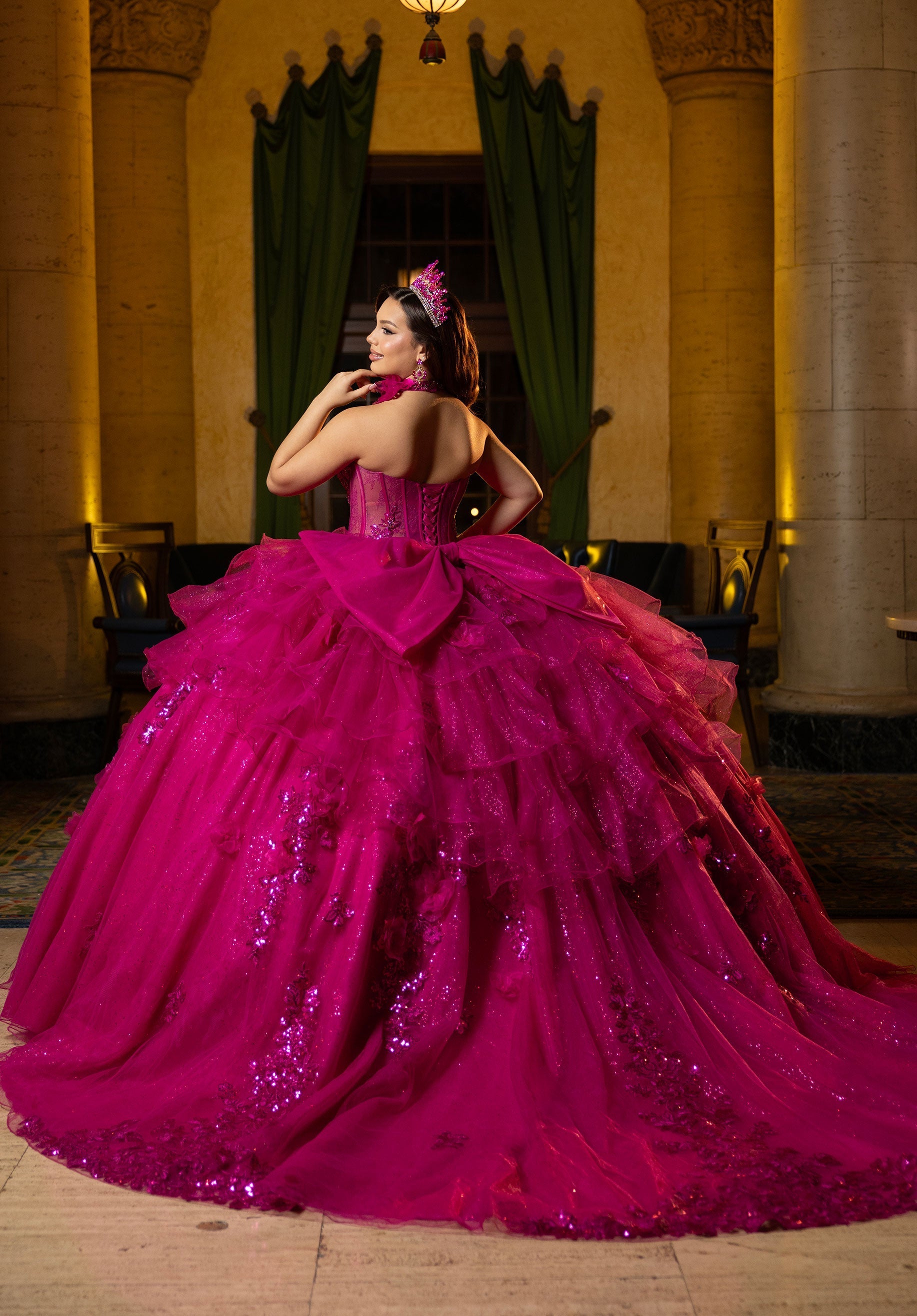 Strapless Curved Neck Floor-Length Tulle Quinceañera Ball Gown MGNY 4080048