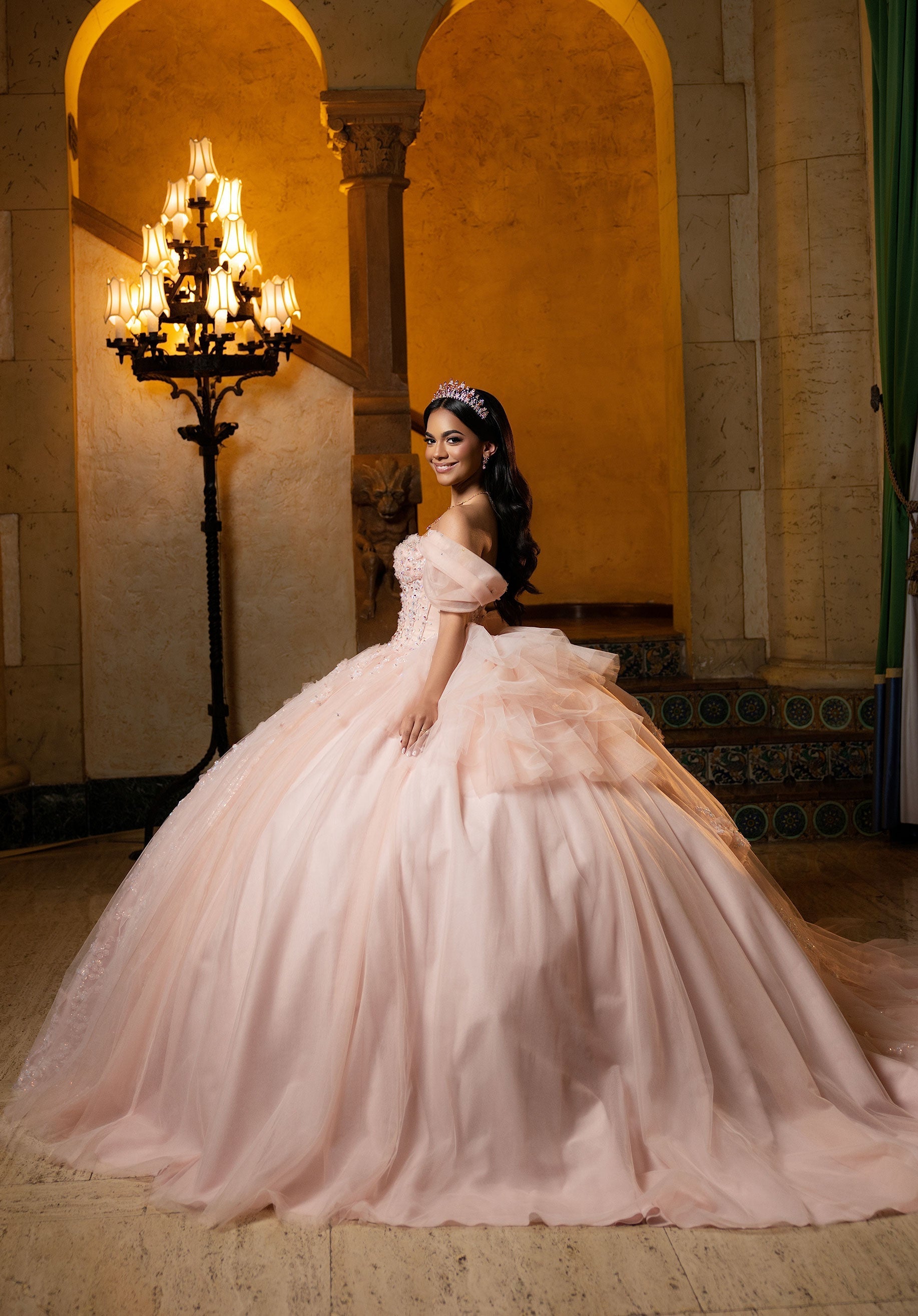 Off-the-Shoulder Floor-Length Tulle Quinceanera Ball Gown MGNY Madeline Gardner New York 4080050