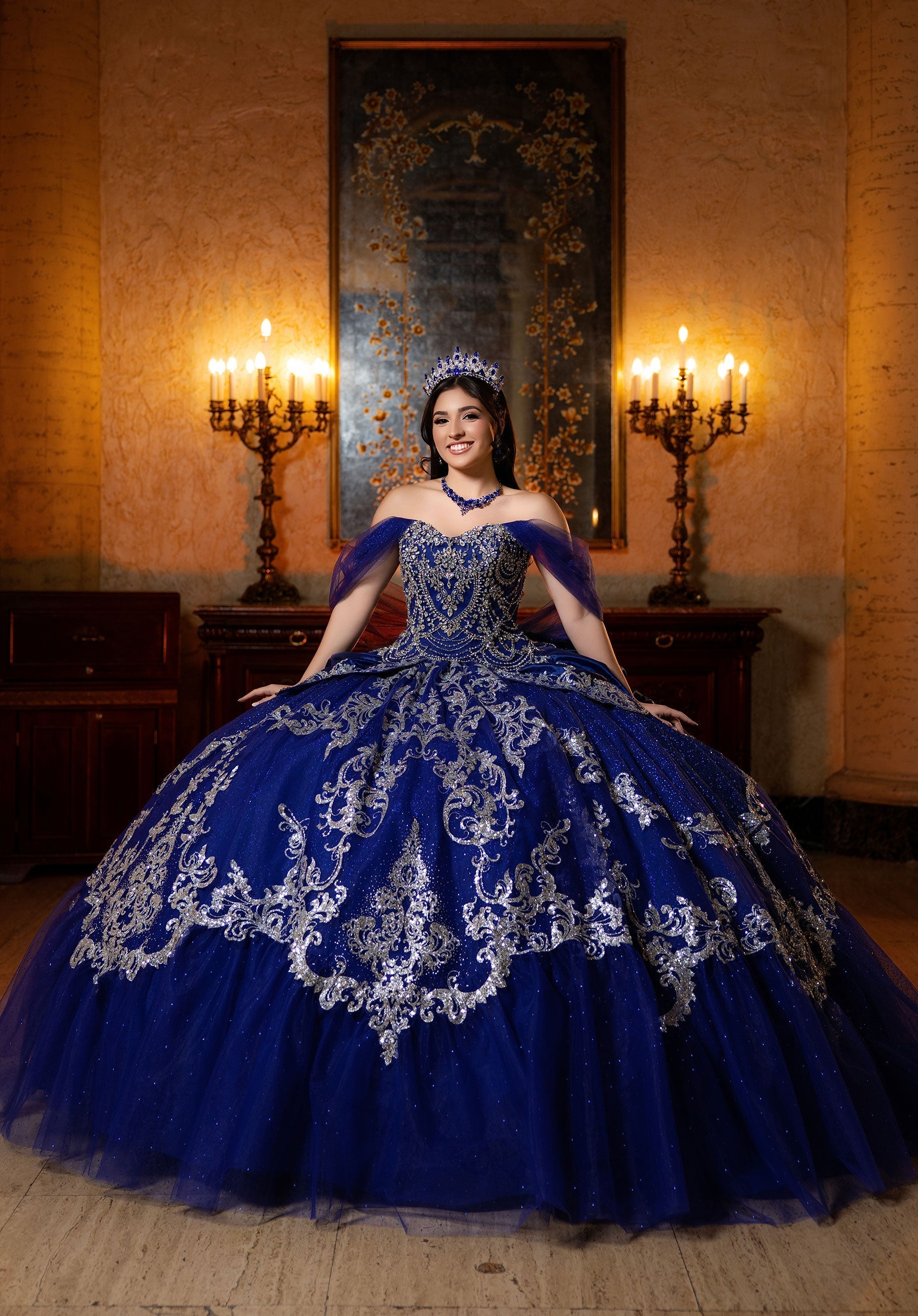 Off-the-Shoulder Floor-Length Tulle Quinceanera Ball Gown MGNY 4080051