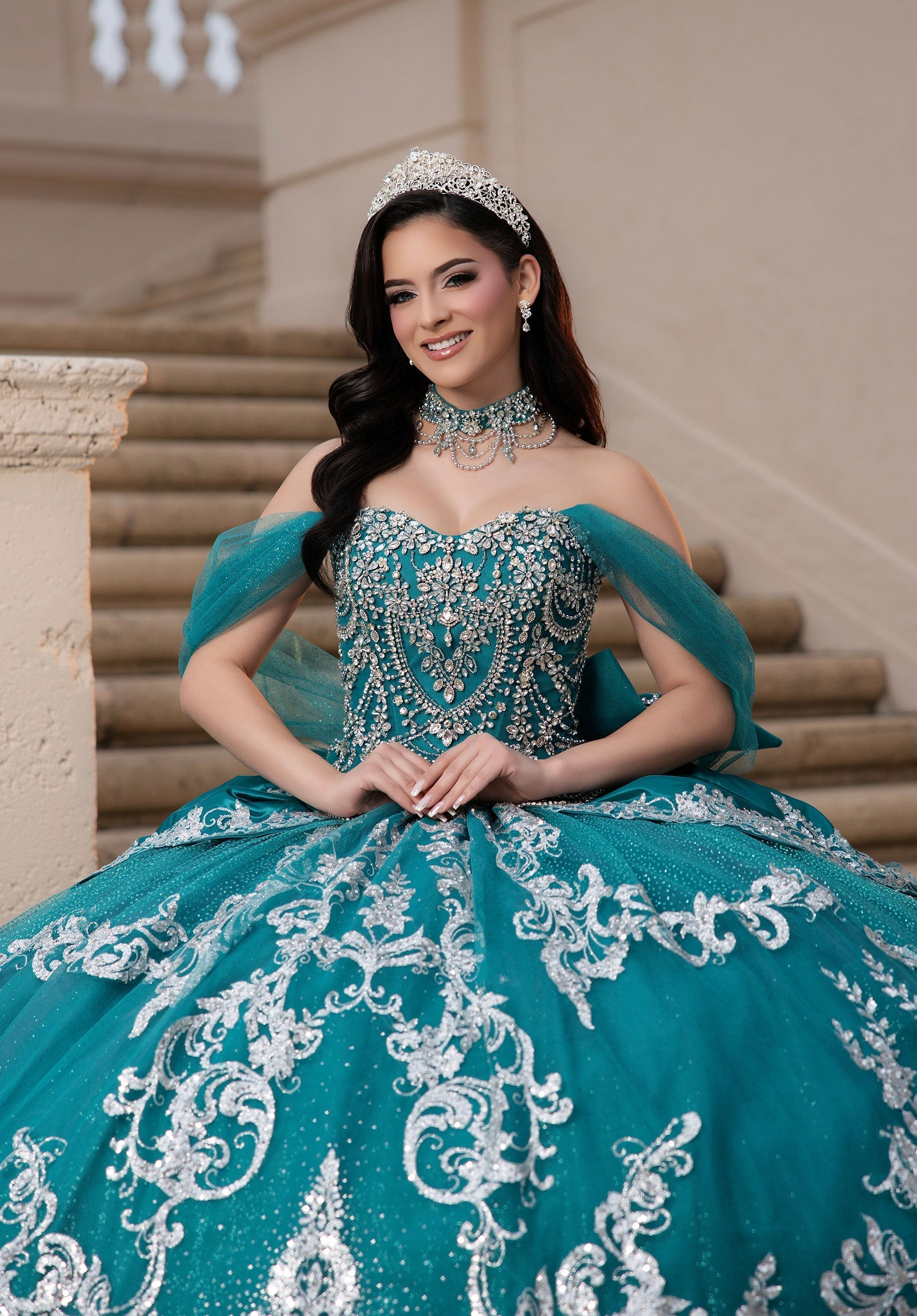 Off-the-Shoulder Floor-Length Tulle Quinceanera Ball Gown MGNY 4080051