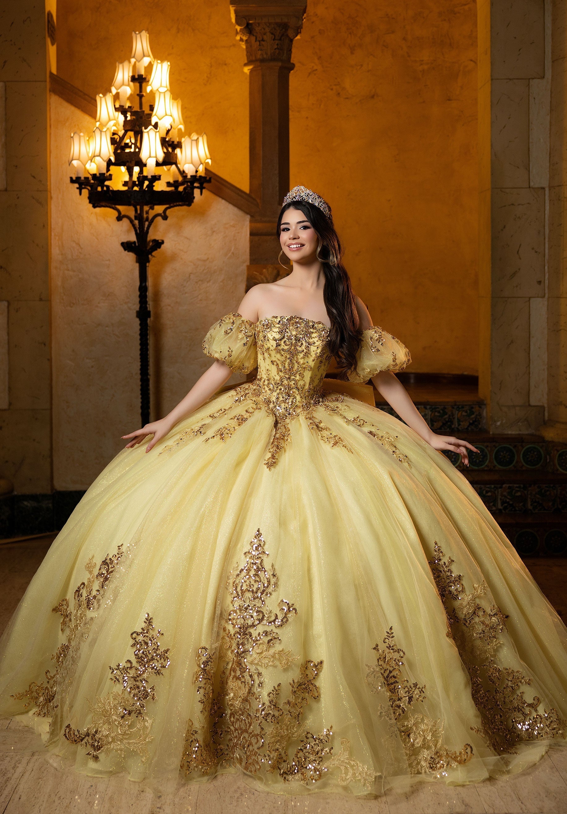 Strapless Curved Neck Floor-Length Tulle Quinceanera Ball Gown MGNY 4080052