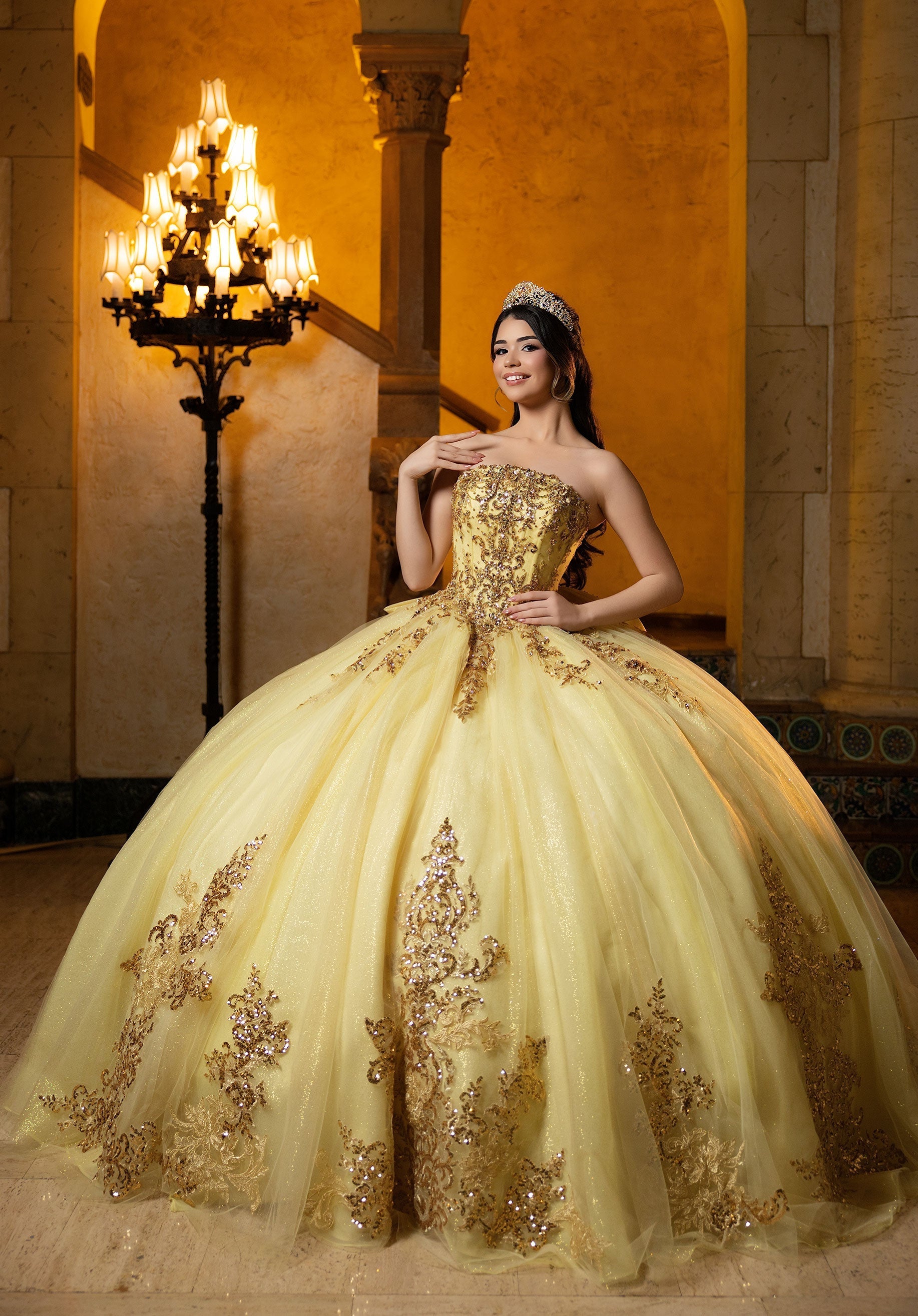 Strapless Curved Neck Floor-Length Tulle Quinceanera Ball Gown MGNY 4080052