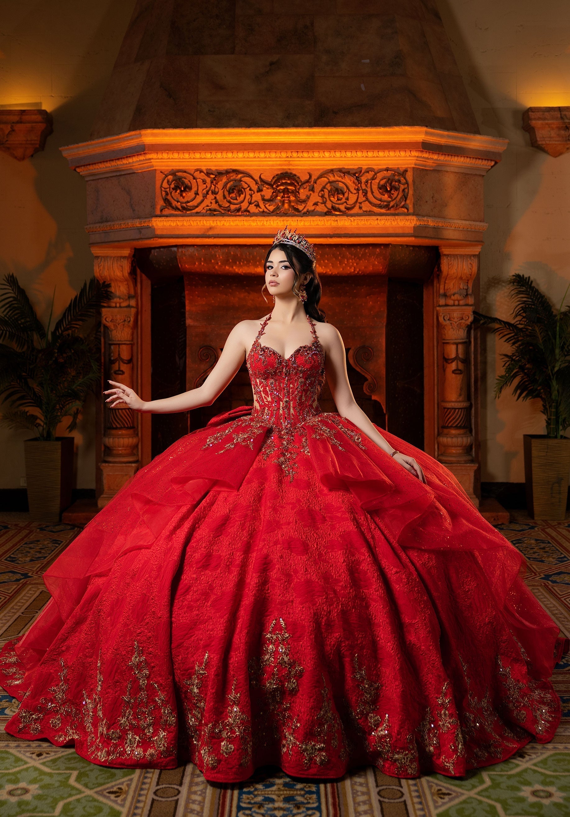 Strapless Curved Neck Floor-Length Lace Quinceanera Ball Gown MGNY 4080054