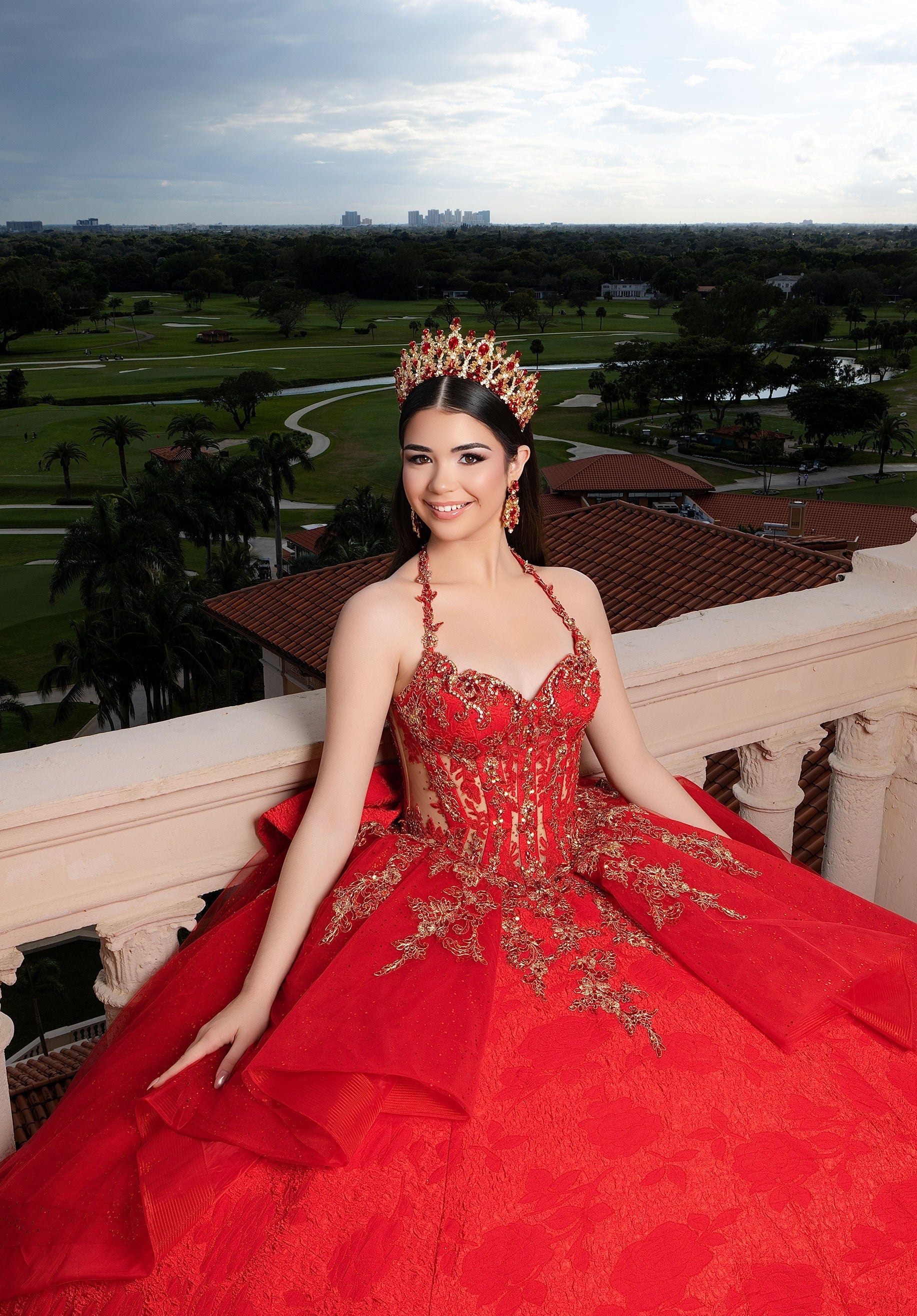 Strapless Curved Neck Floor-Length Lace Quinceanera Ball Gown MGNY 4080054