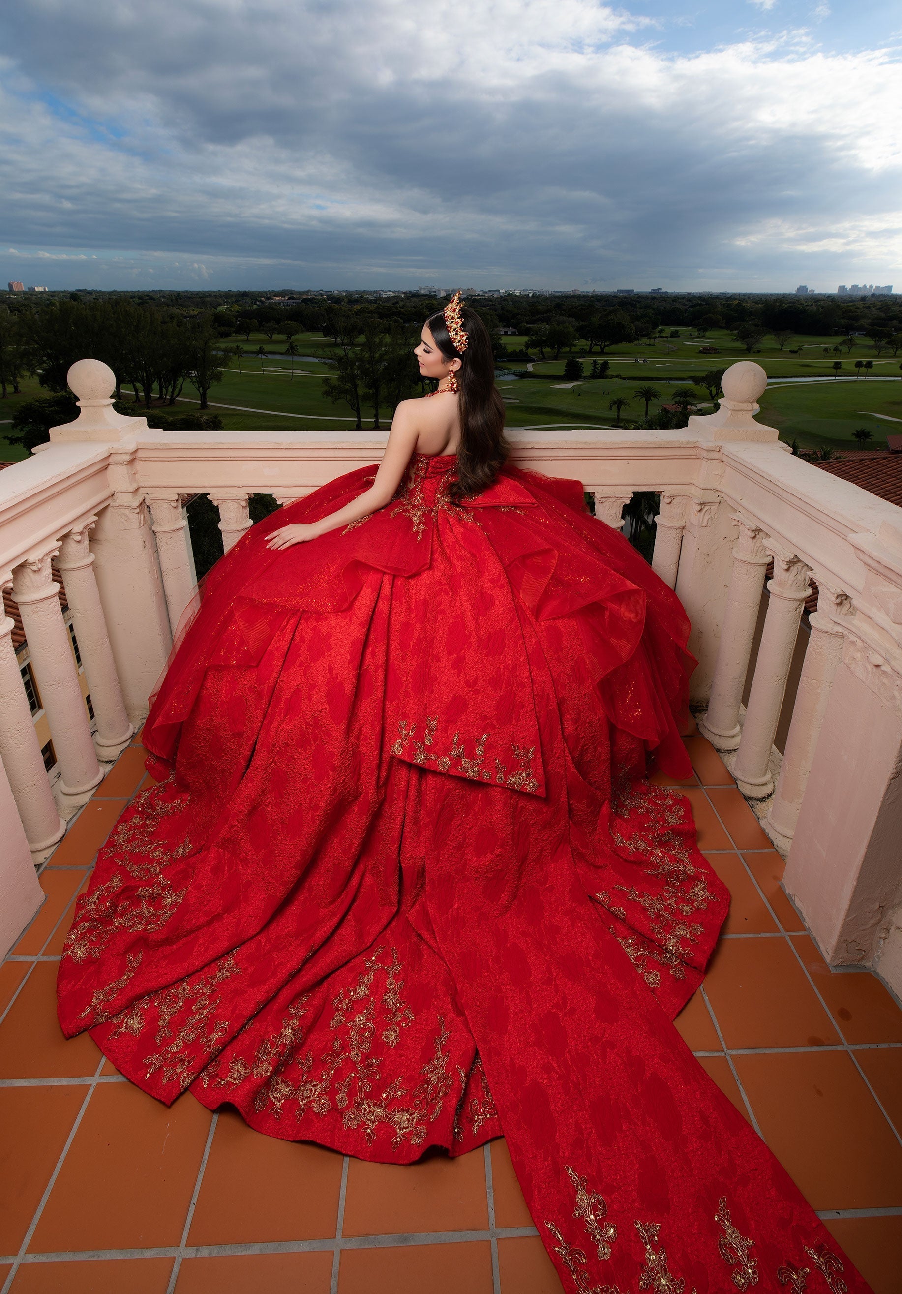 Strapless Curved Neck Floor-Length Lace Quinceanera Ball Gown MGNY 4080054
