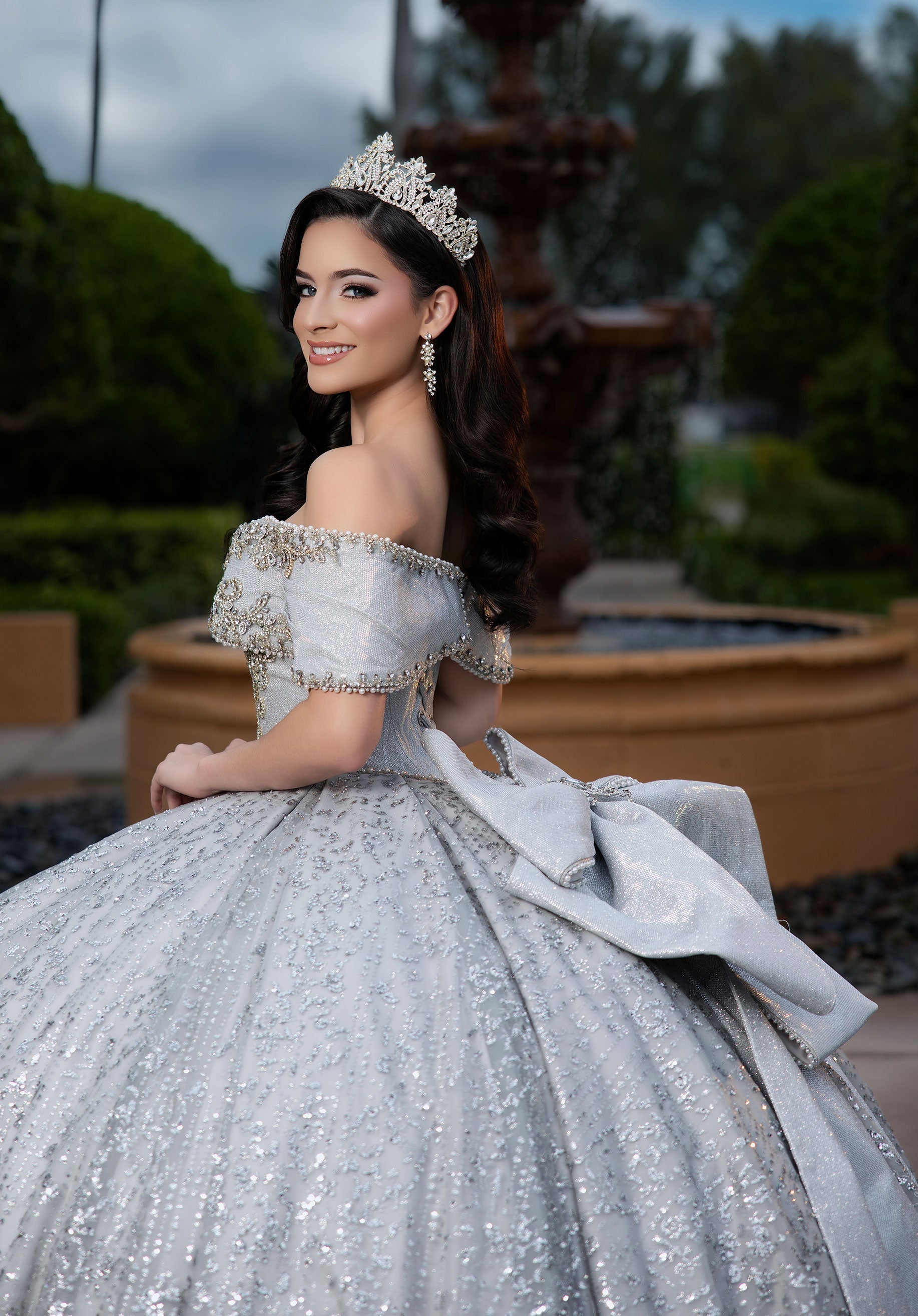 Off-the-Shoulder Floor-Length Sequin Quinceañera Ball Gown MGNY 4080055