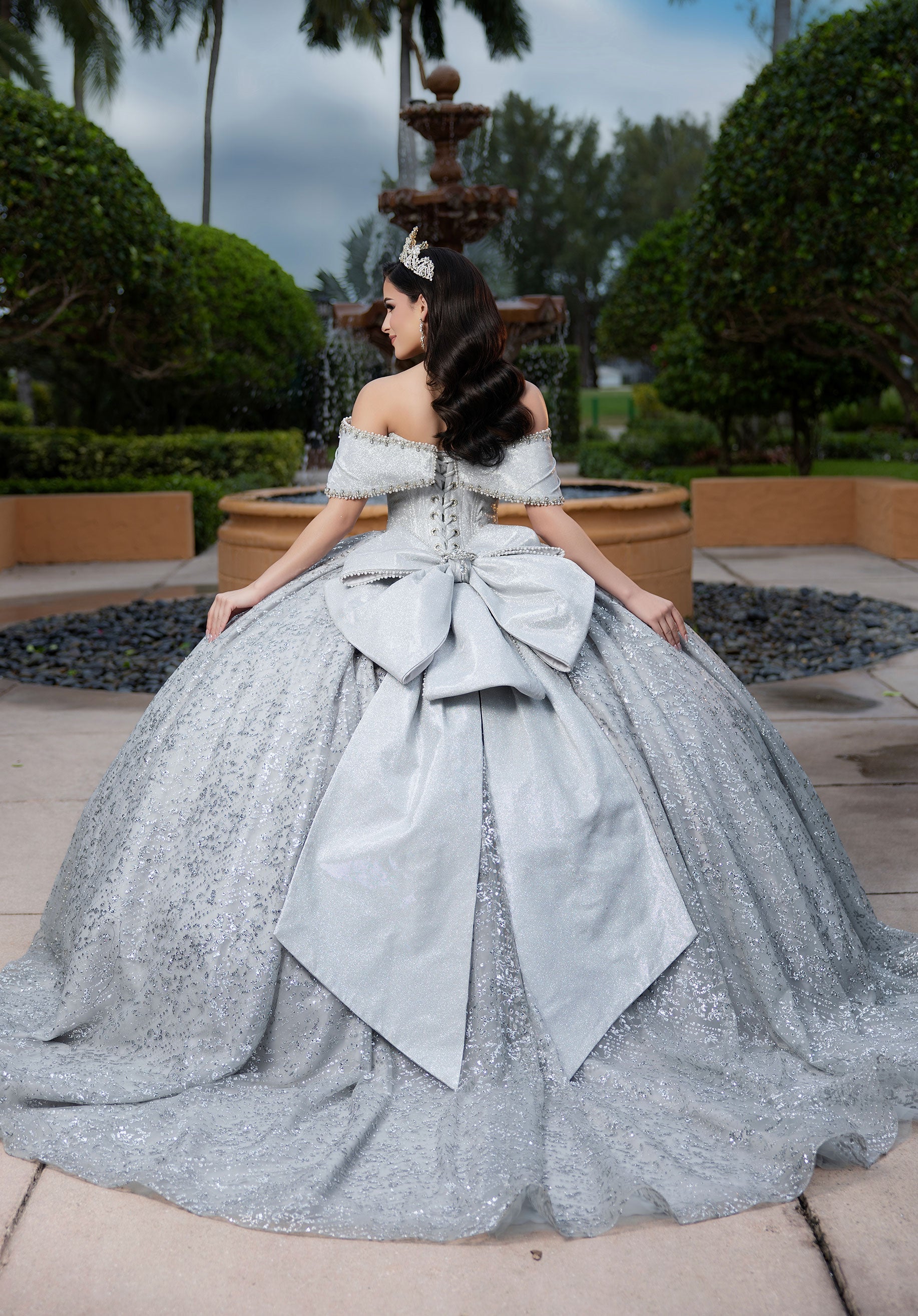 Off-the-Shoulder Floor-Length Sequin Quinceañera Ball Gown MGNY 4080055