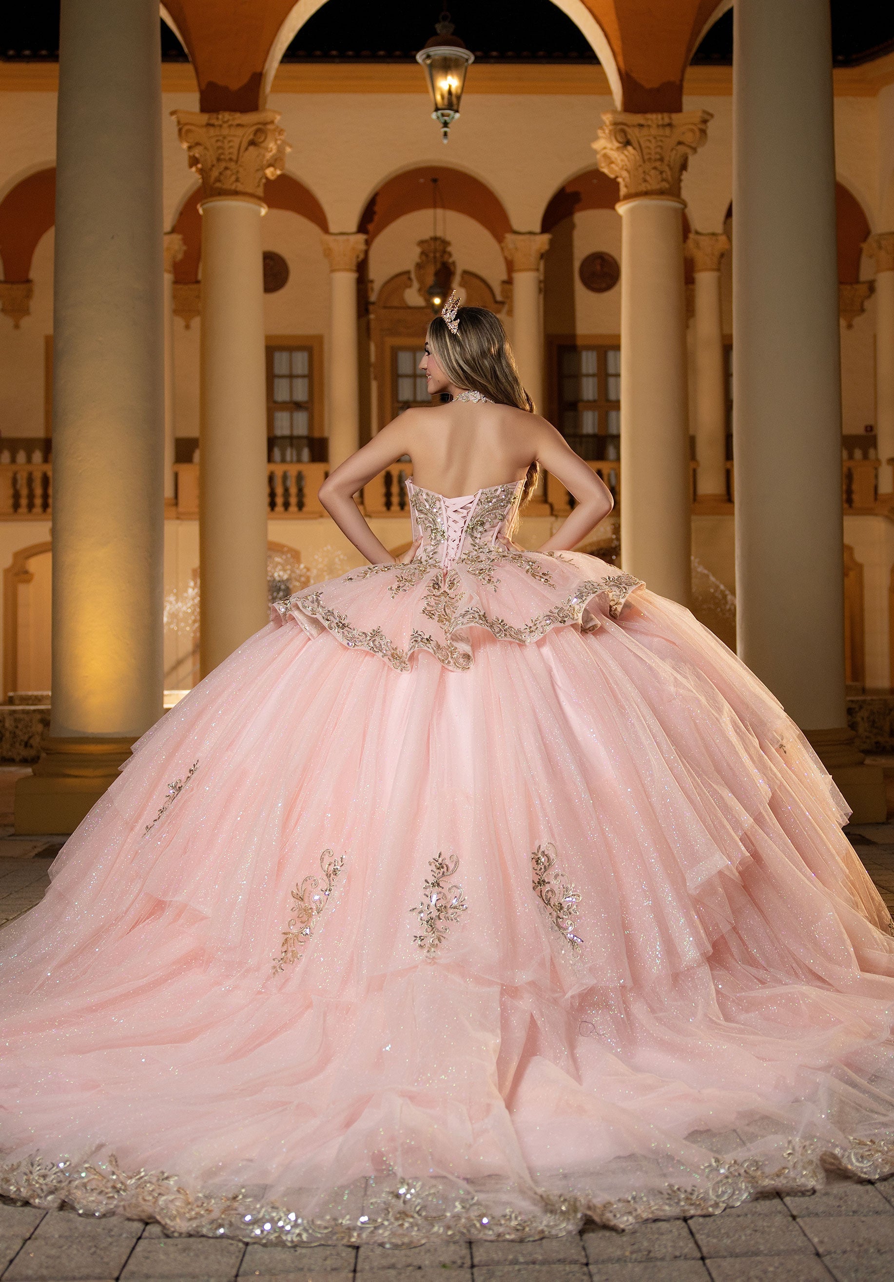 Strapless Curved Neck Floor-Length Tulle Quinceanera Ball Gown MGNY 4080057