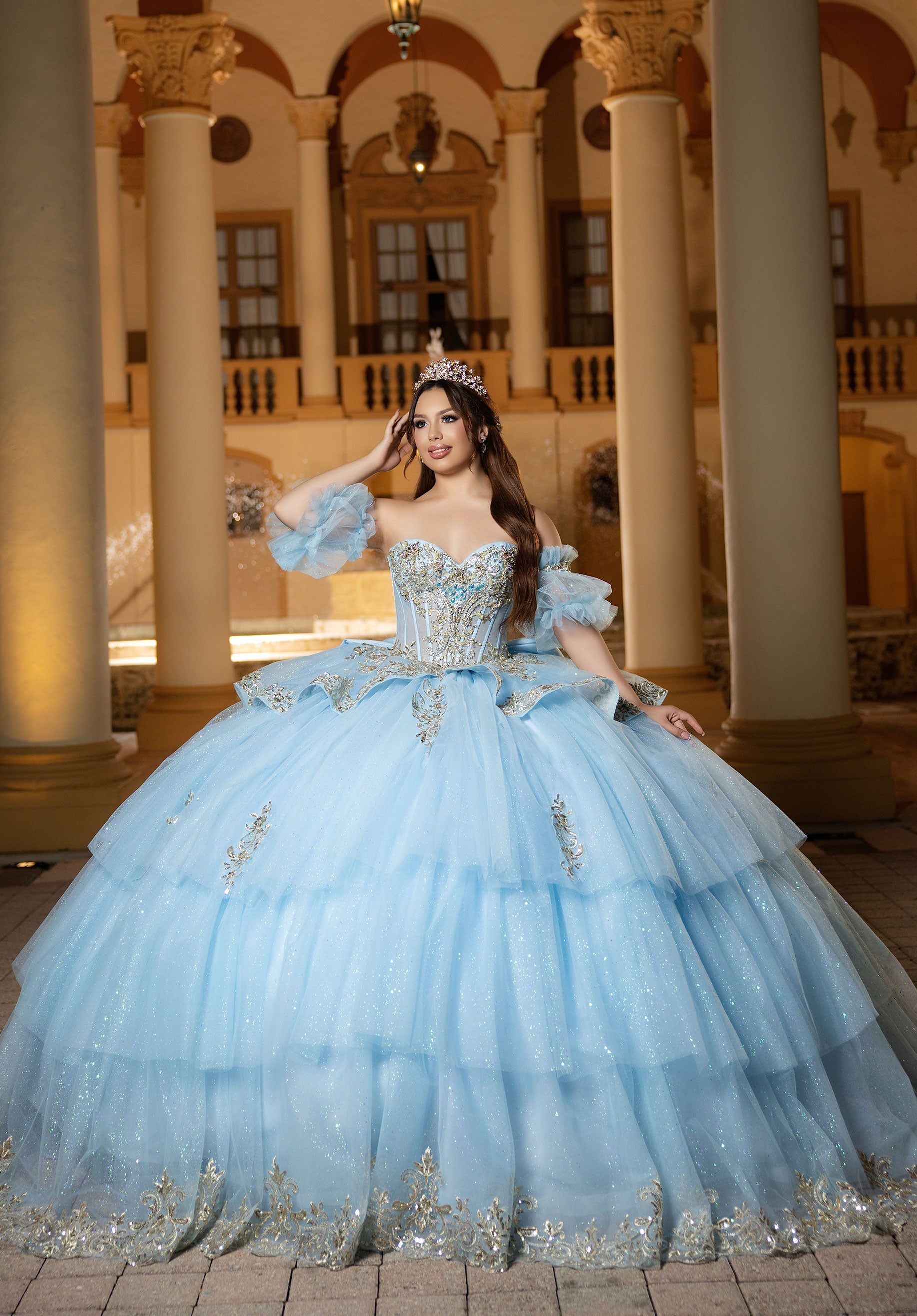 Strapless Curved Neck Floor-Length Tulle Quinceanera Ball Gown MGNY 4080057