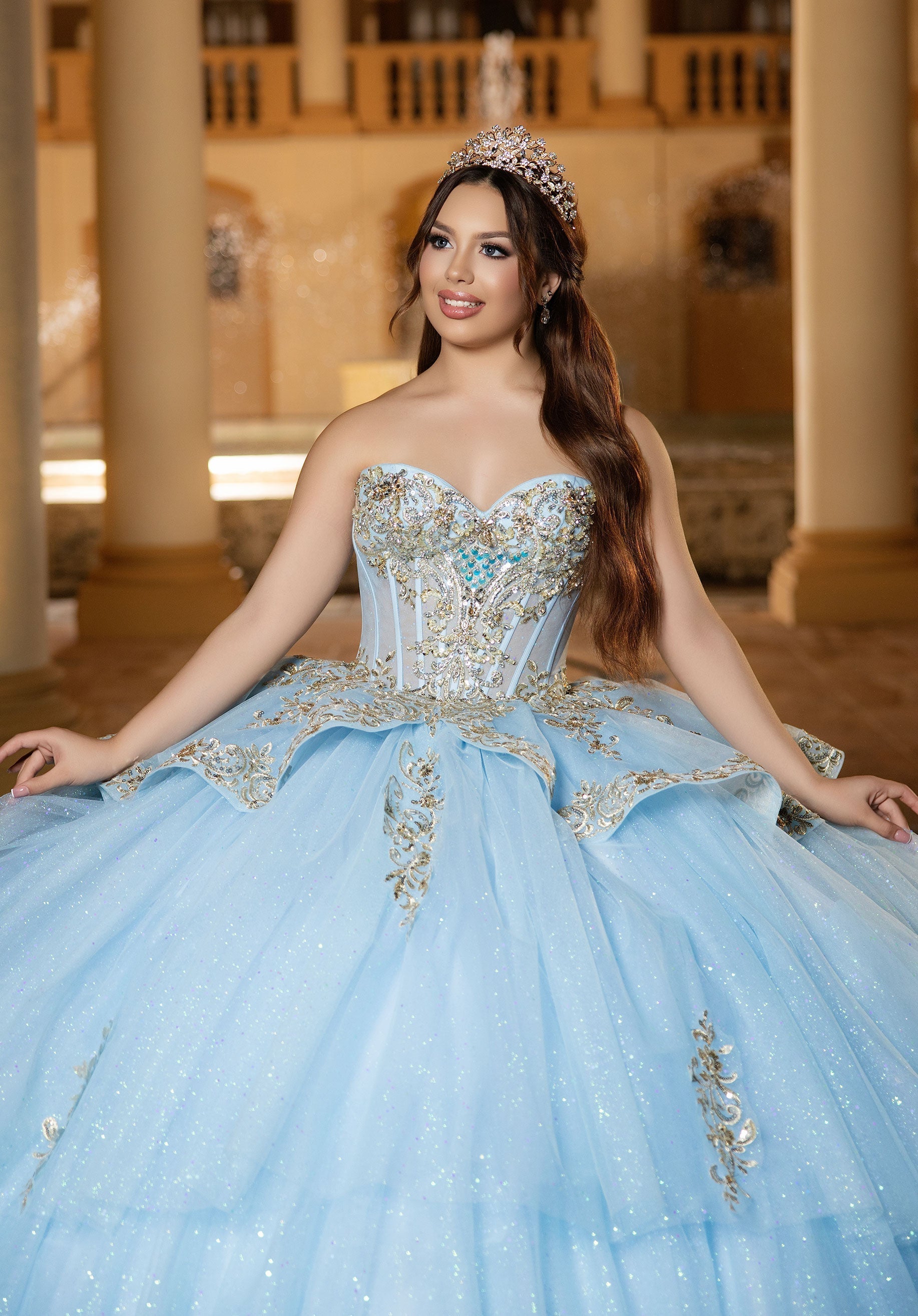 Strapless Curved Neck Floor-Length Tulle Quinceanera Ball Gown MGNY 4080057