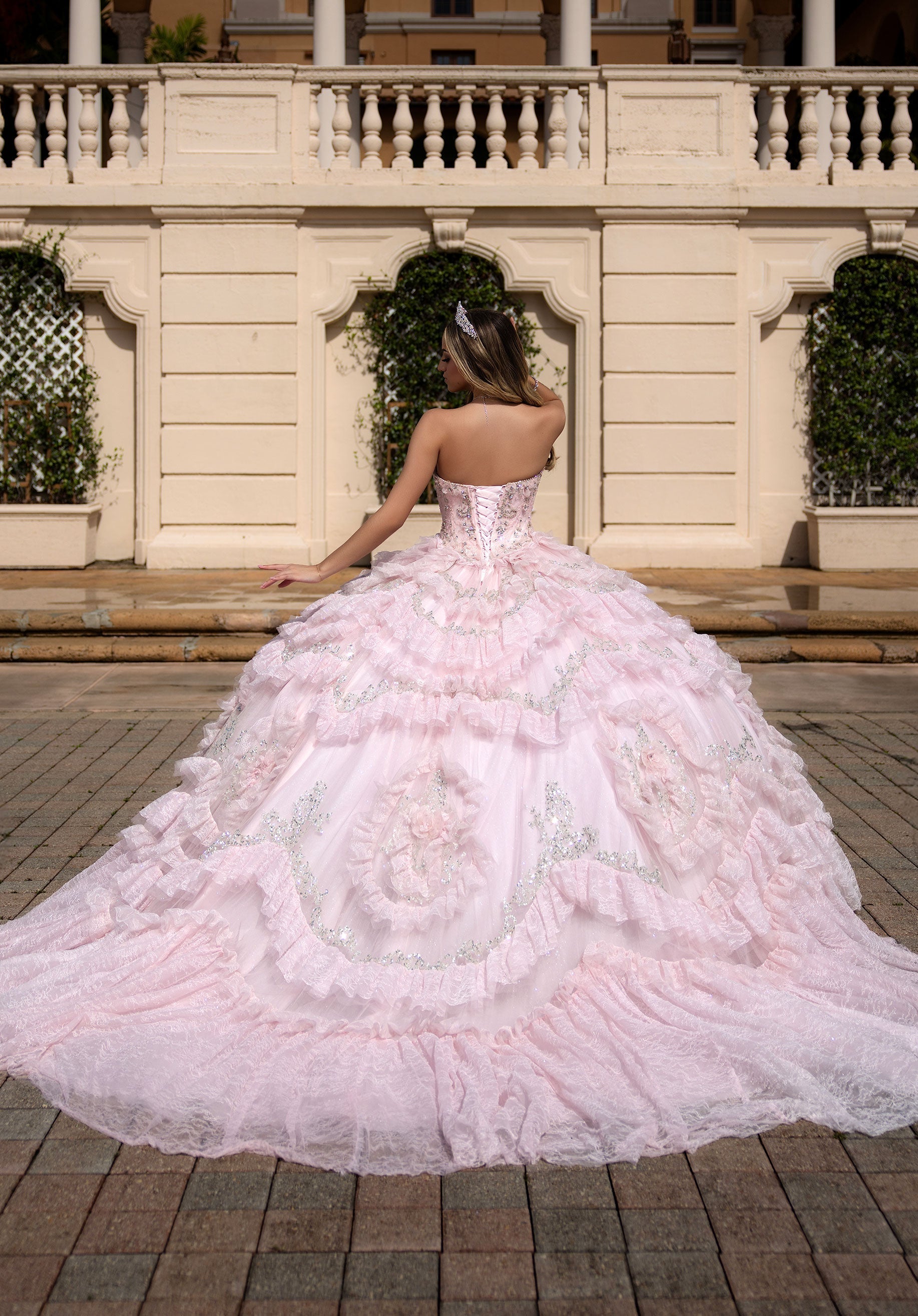 Off-the-Shoulder Floor-Length Lace Quinceanera Ball Gown MGNY 4080058