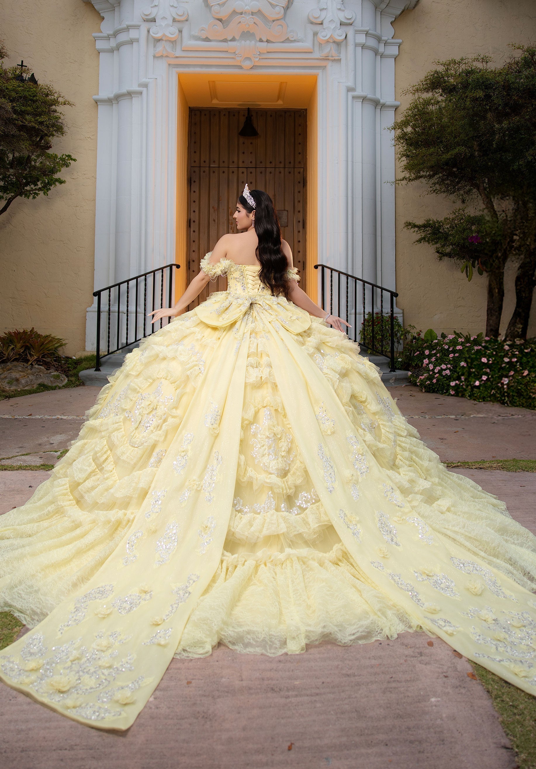 Off-the-Shoulder Floor-Length Lace Quinceanera Ball Gown MGNY 4080058
