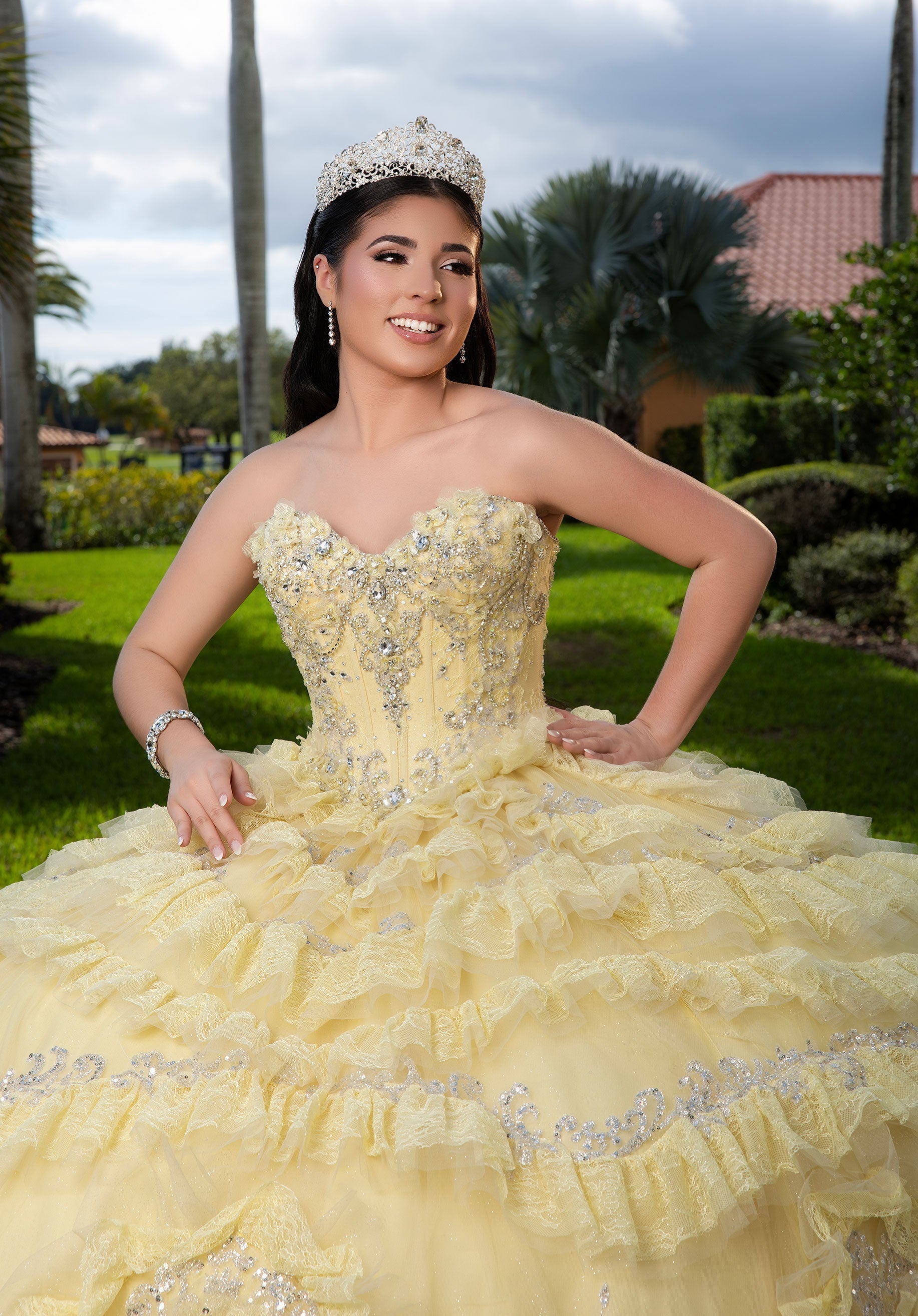 Off-the-Shoulder Floor-Length Lace Quinceanera Ball Gown MGNY 4080058
