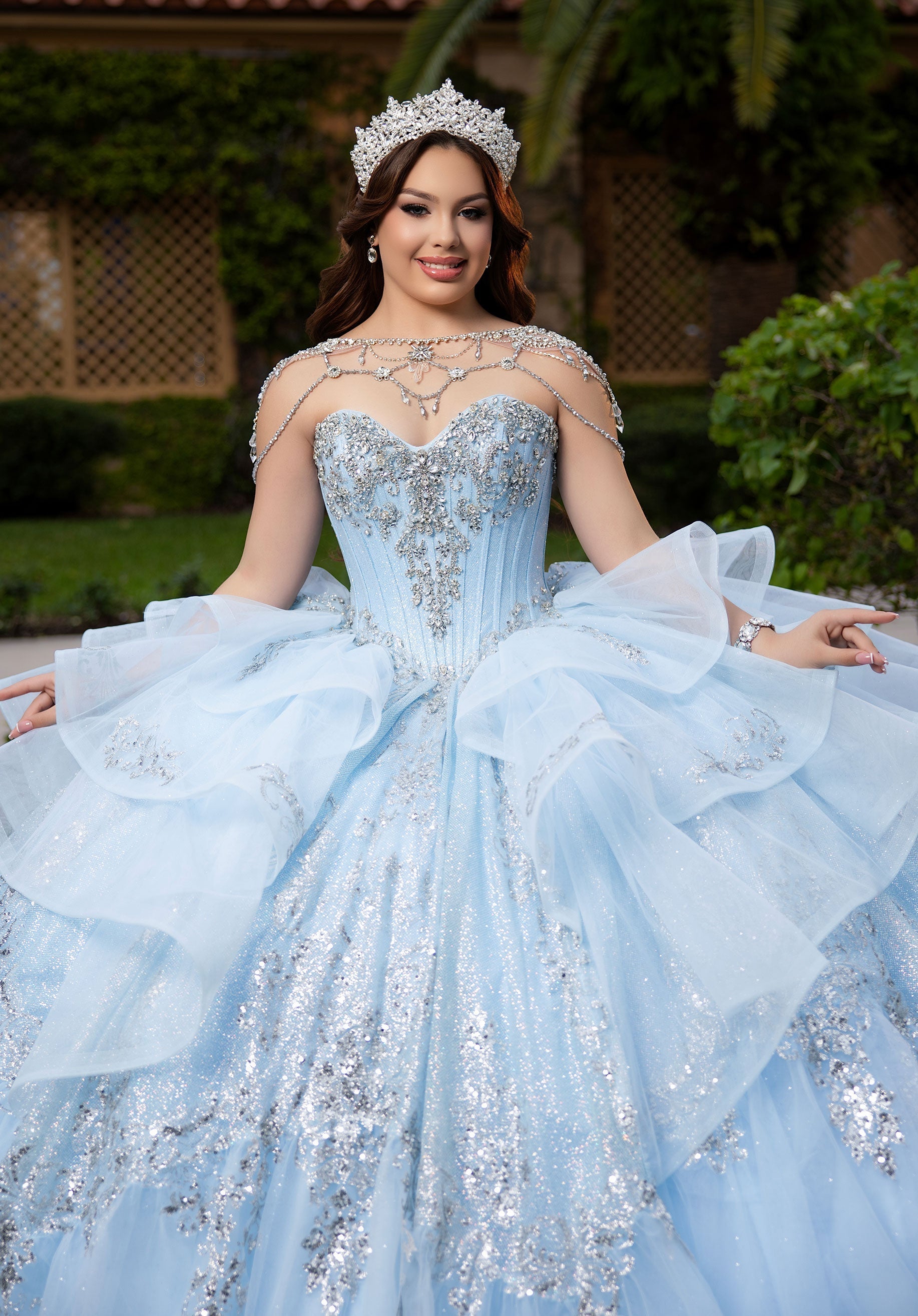Strapless Curved Neck Floor-Length with Train Tulle Quinceanera Ball Gown MGNY Madeline Gardner New York 4080065