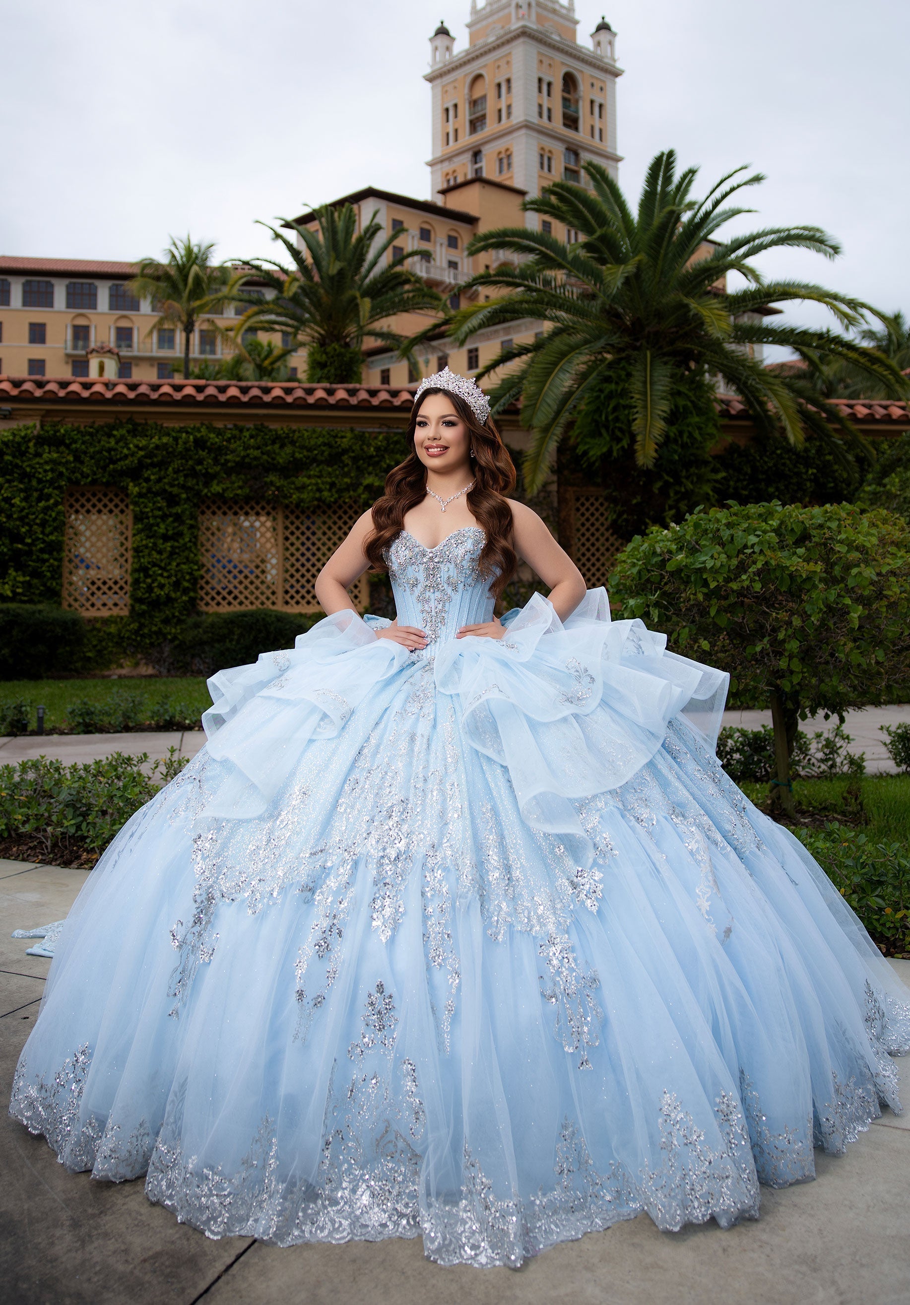 Strapless Curved Neck Floor-Length with Train Tulle Quinceanera Ball Gown MGNY Madeline Gardner New York 4080065