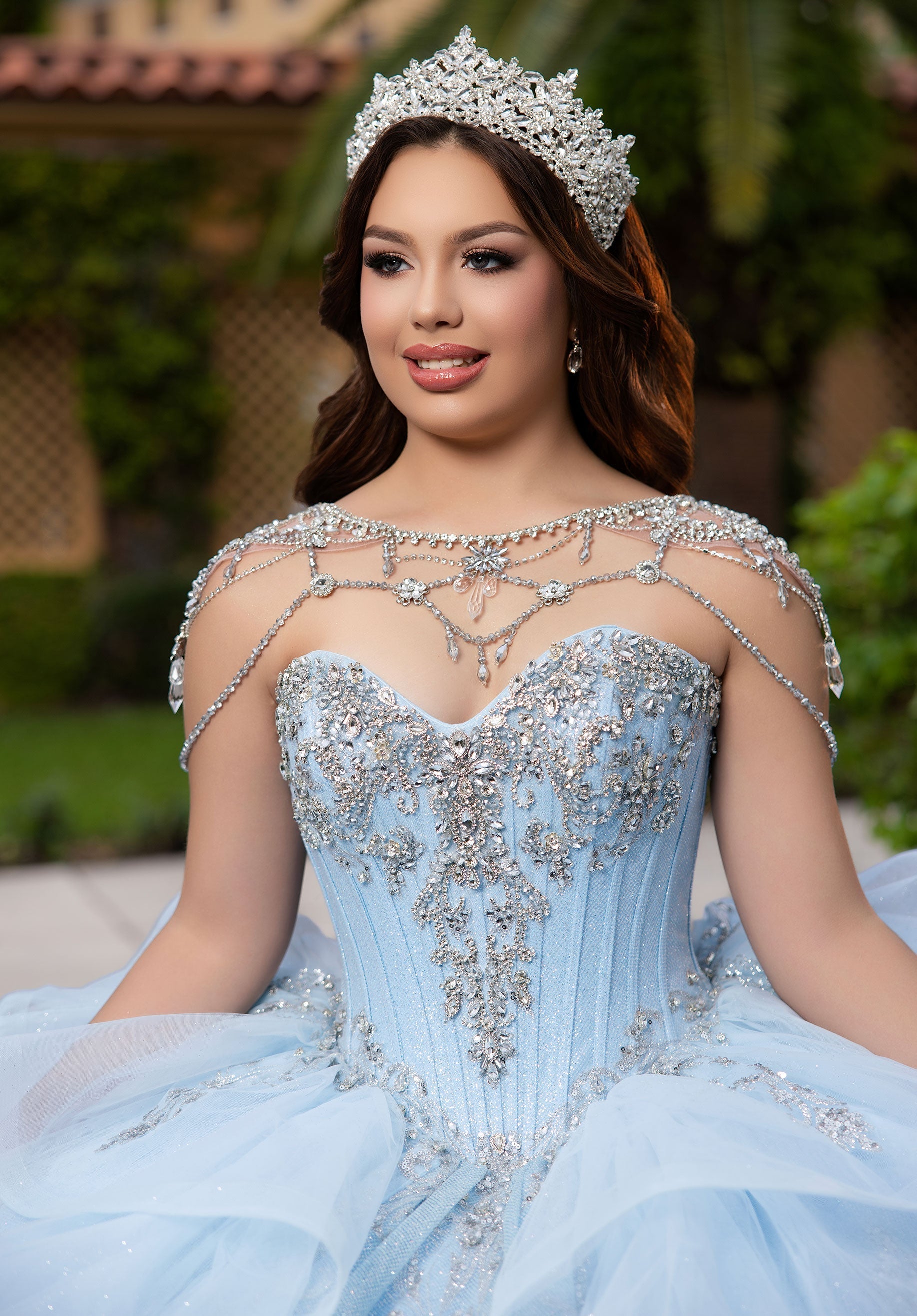 Strapless Curved Neck Floor-Length with Train Tulle Quinceanera Ball Gown MGNY Madeline Gardner New York 4080065