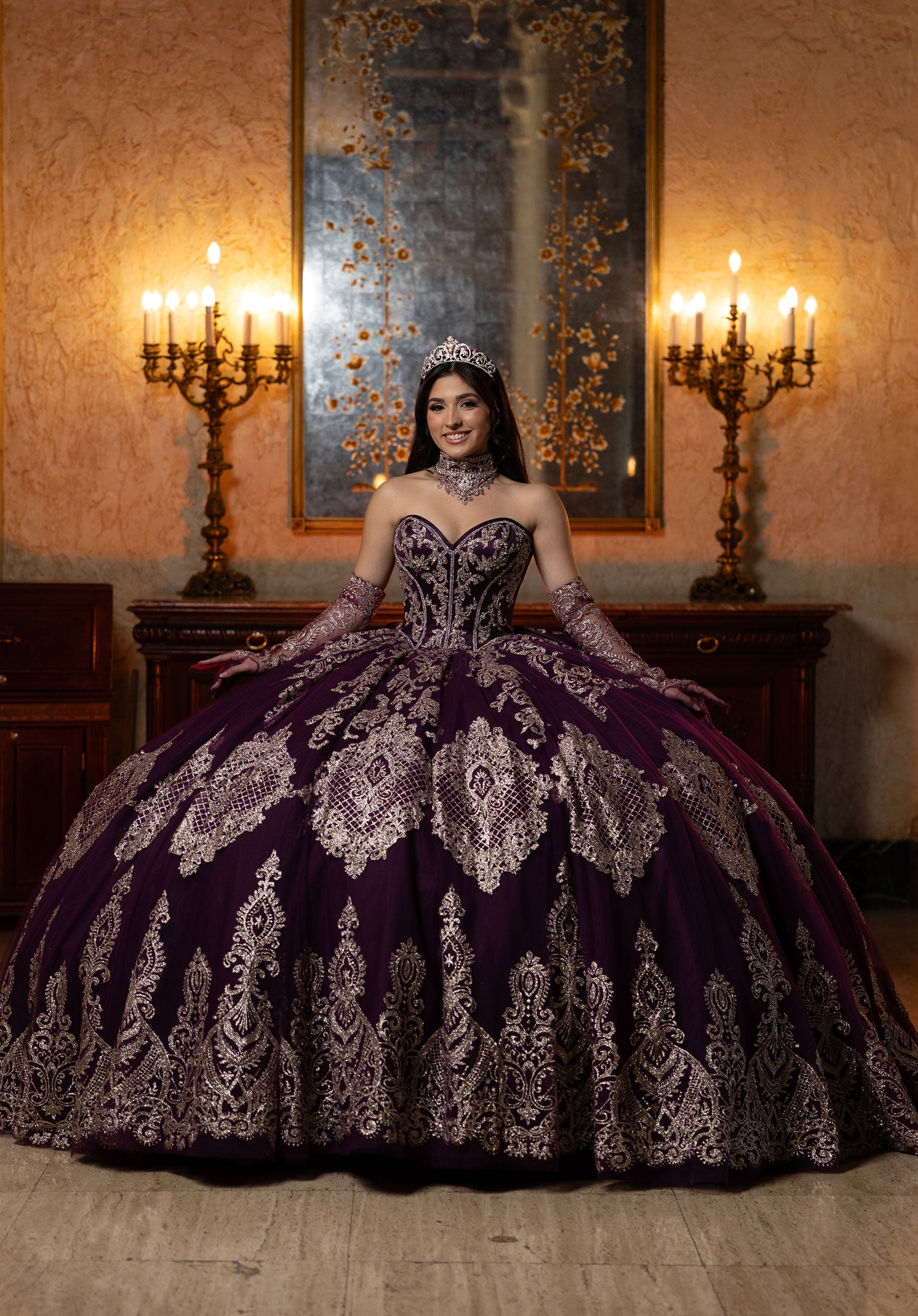 Sweetheart Floor-Length Satin Quinceanera Ball Gown MGNY 4080069