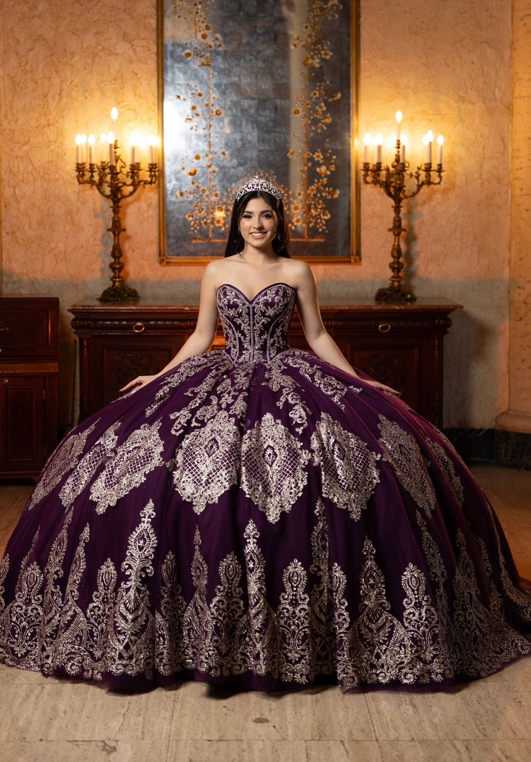 Sweetheart Floor-Length Satin Quinceanera Ball Gown MGNY 4080069