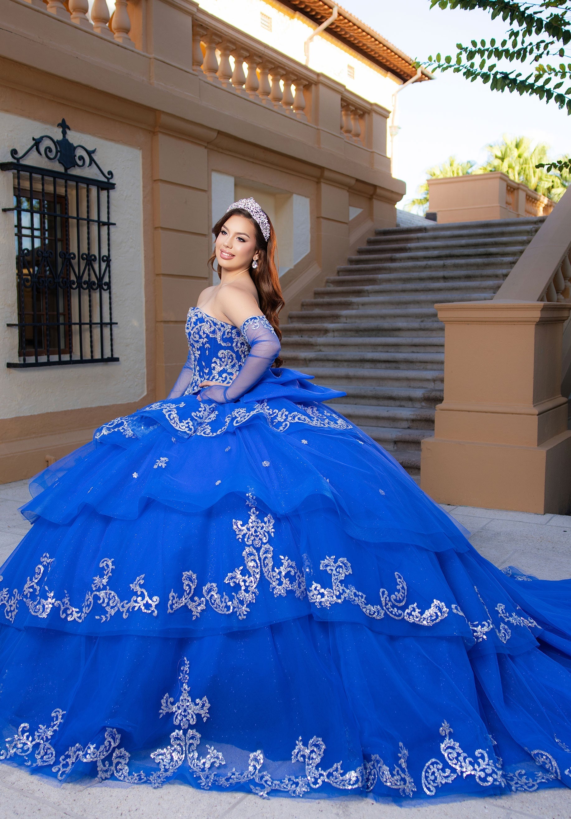 Off-the-Shoulder Floor-Length Tulle Quinceanera Ball Gown MGNY 4080070