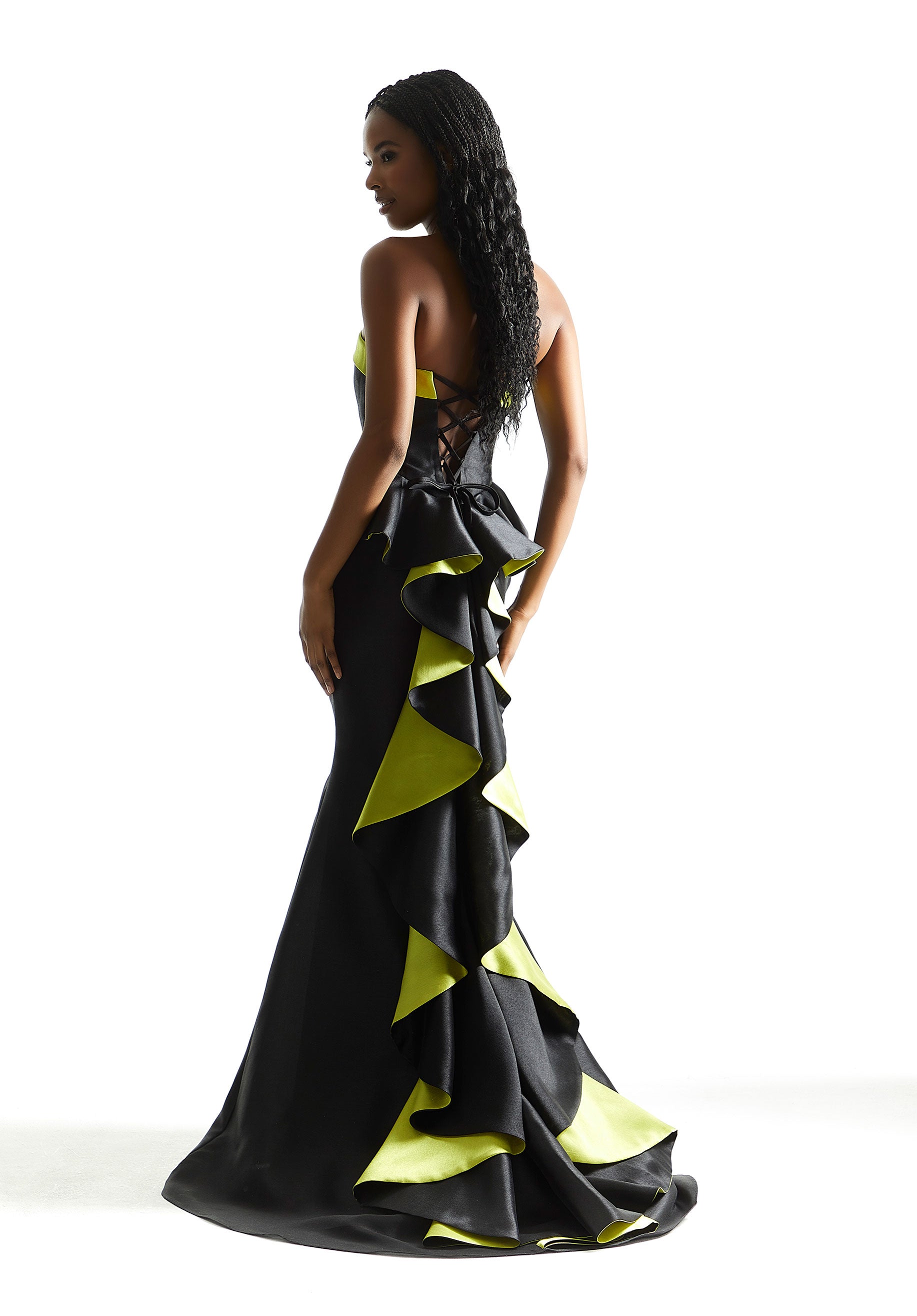 Prom Dresses Long Formal Prom Slit A Line Dress Black/Lime