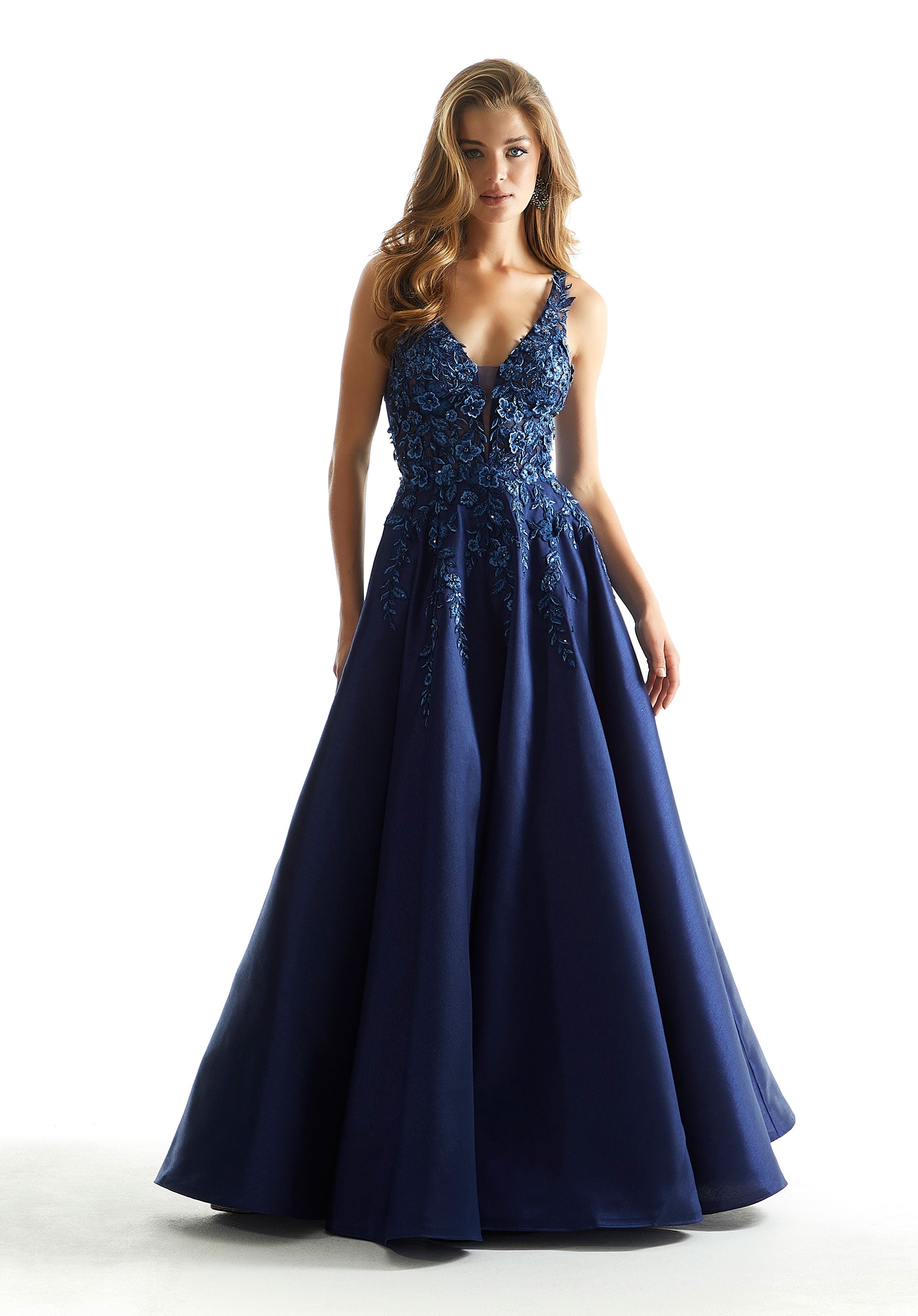 Prom Dresses Floral A Line Long Prom Dress Navy
