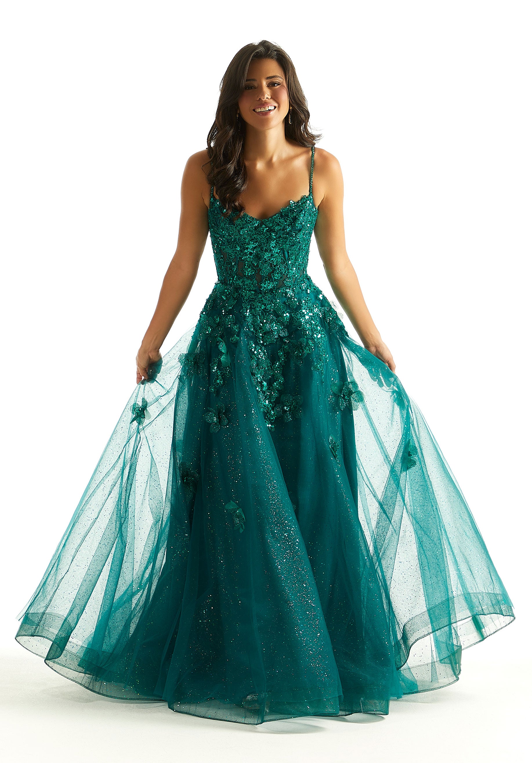 Prom Dresses Long Formal 3D Floral A Line Prom Dress Emerald